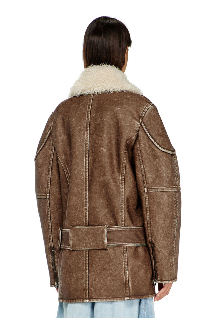 Diesel - G-EYSER, Woman's Double-breasted aviator-biker coat in Brown - 4