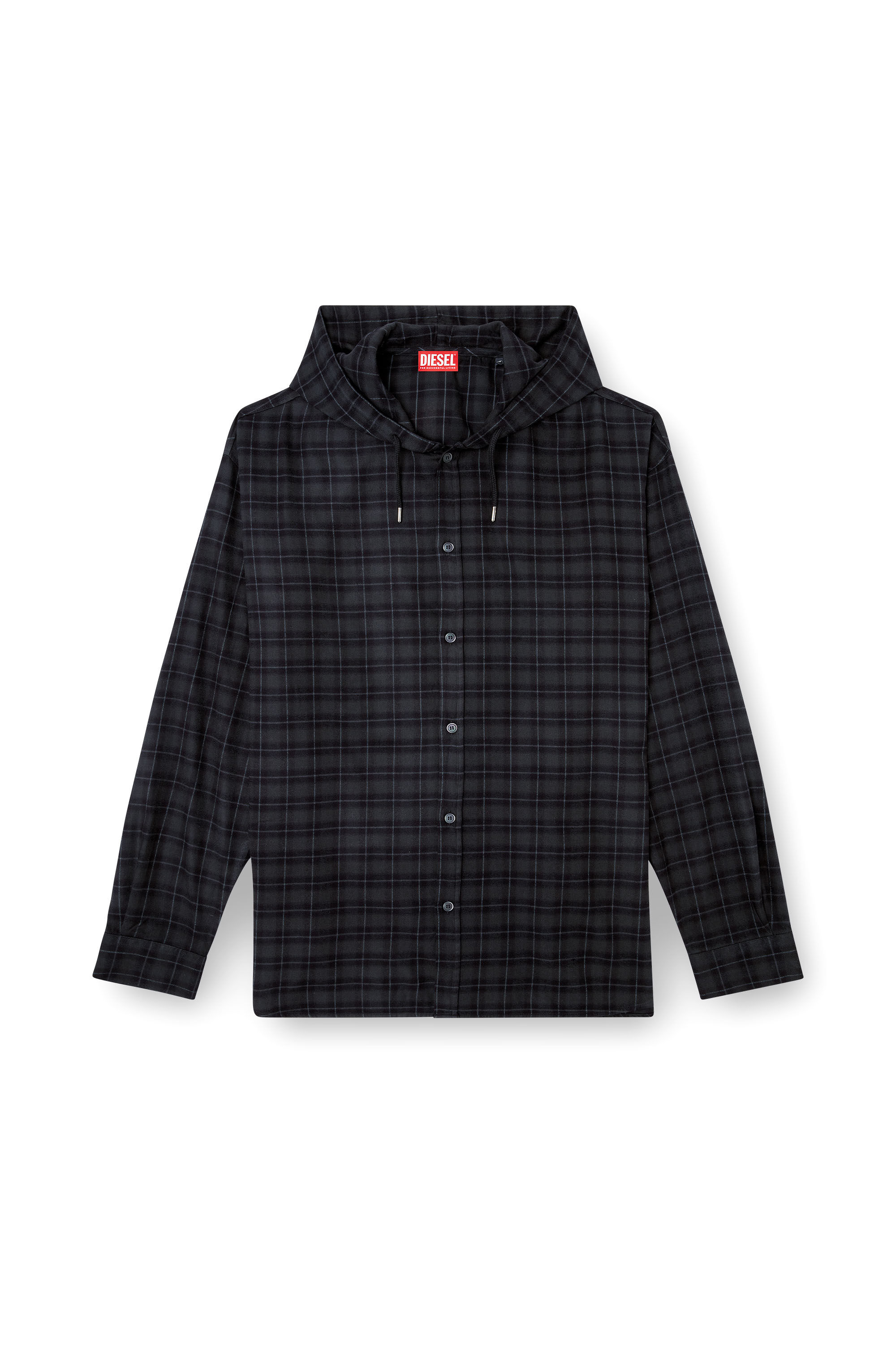 Diesel - S-DEWNY-HOOD-B, Man's Hooded shirt in check flannel in Black - 2