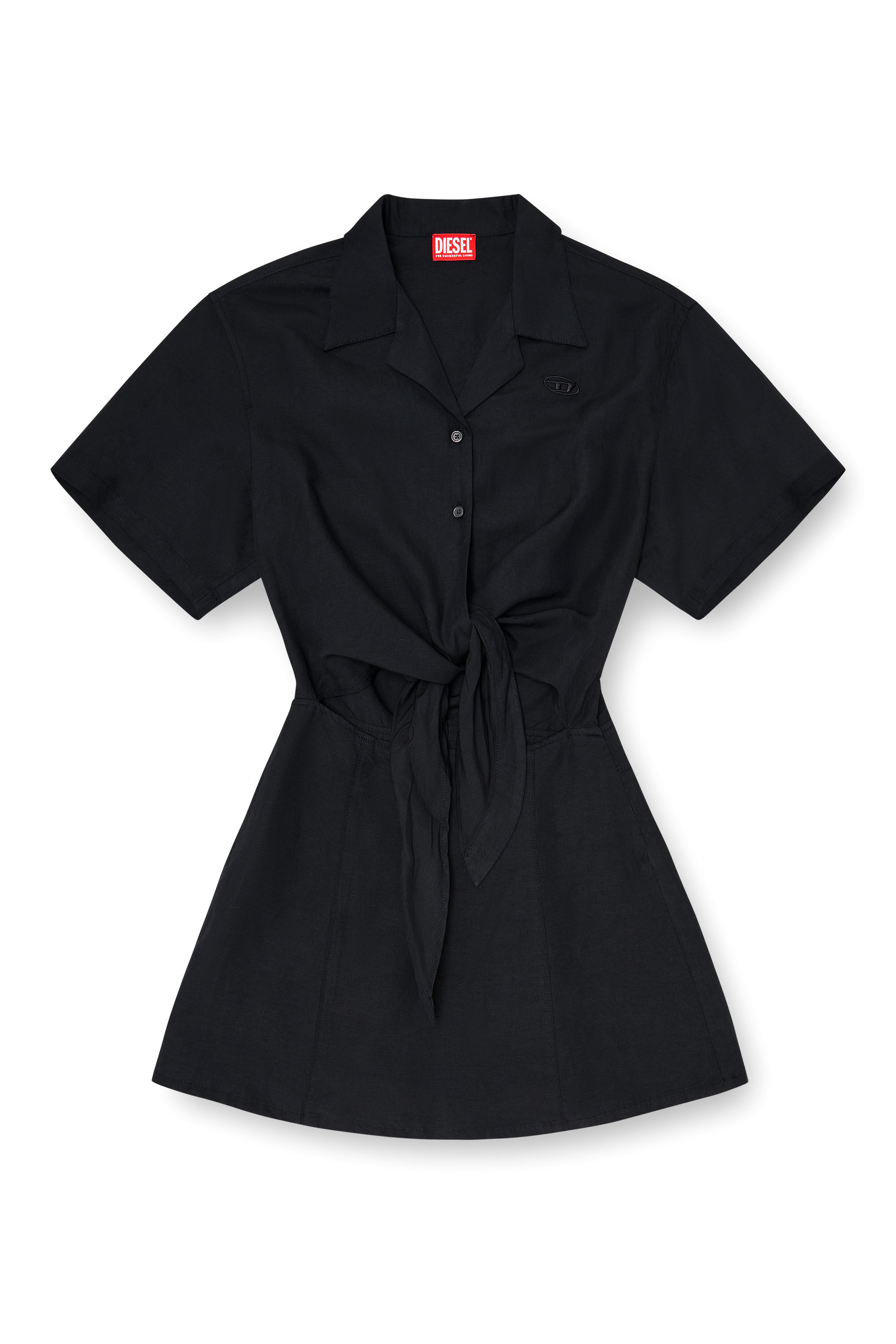 Diesel - D-STALL, Woman's Linen-blend mini dress with waist knot in Black - 2