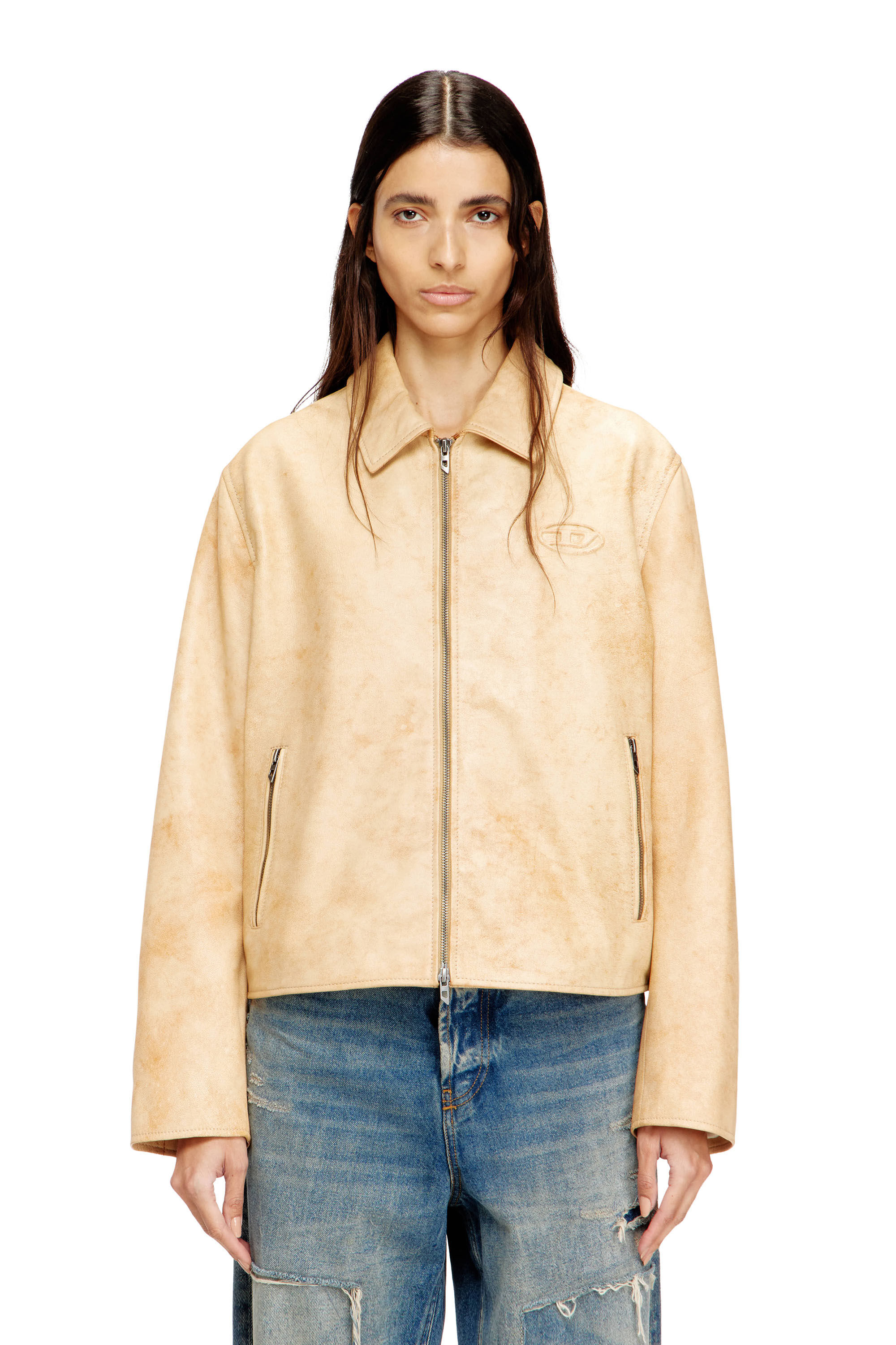 Diesel - L-AMAR-A-FEM-S1, Woman's Coach jacket in treated leather in Beige - 3
