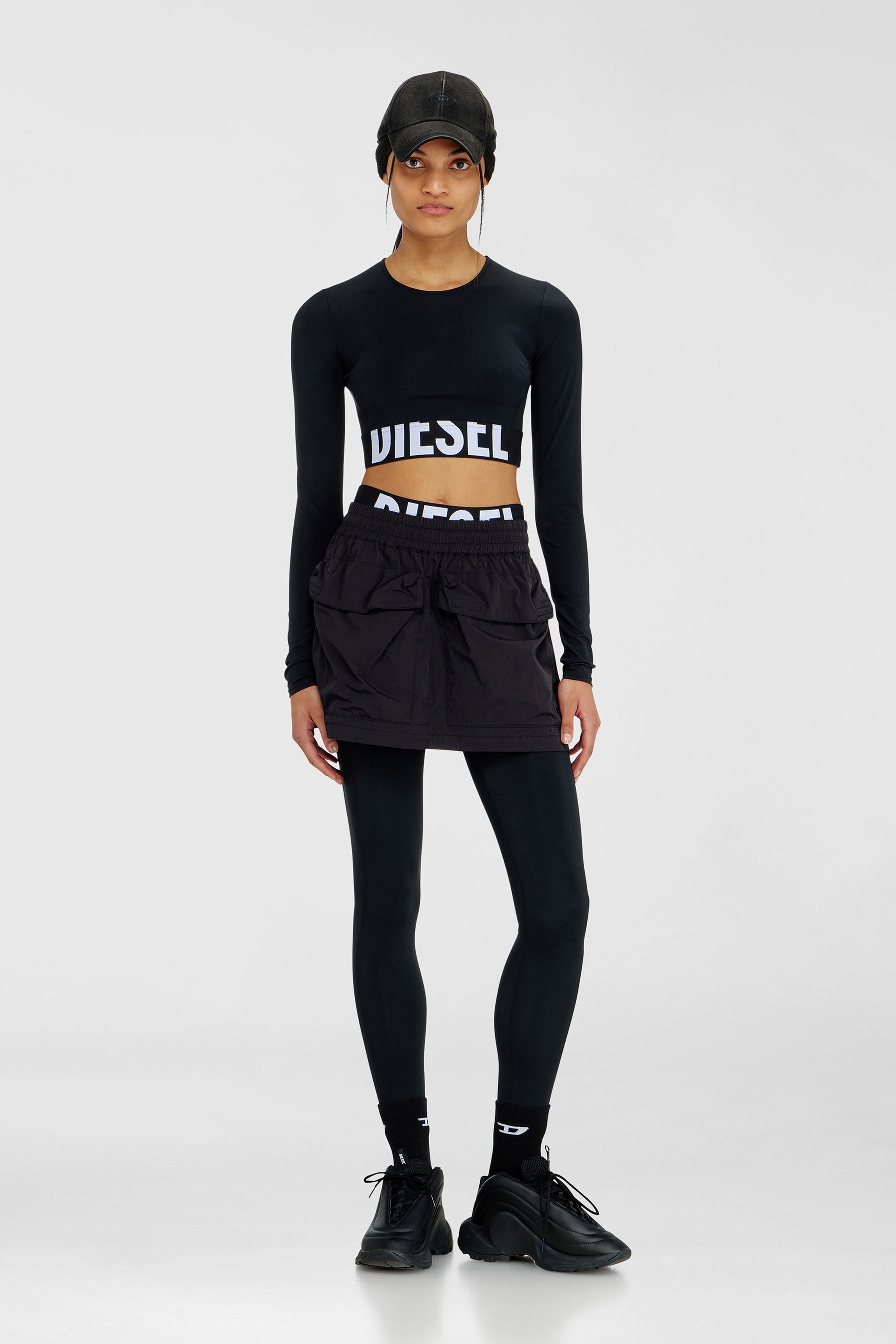 Diesel - ADELINE-D-POP, Woman's Microfibre leggings with cut-off logo in Black - 5
