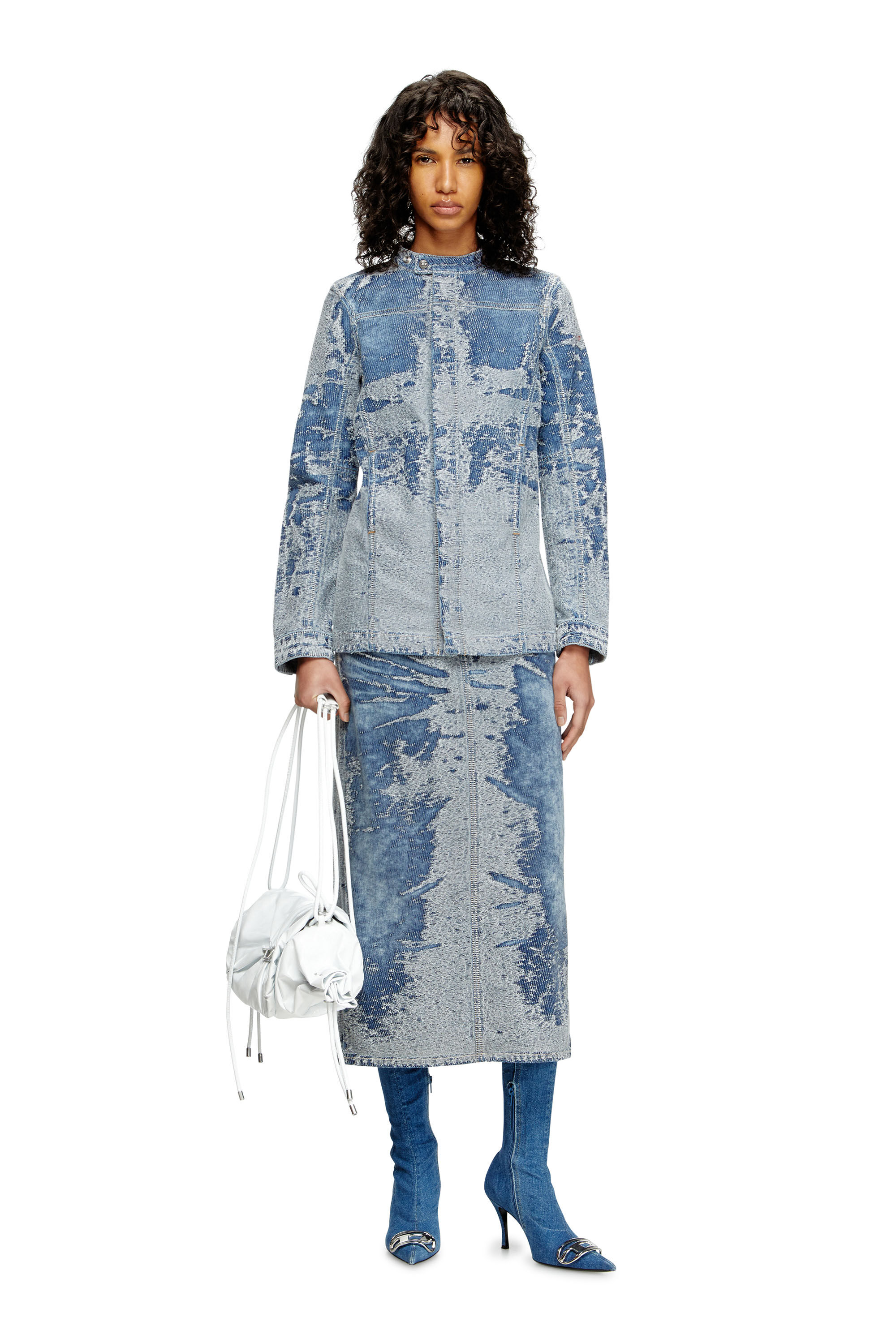 Diesel - DE-MOR-S1, Woman's Jacket in distressed jacquard denim in Medium blue - 1