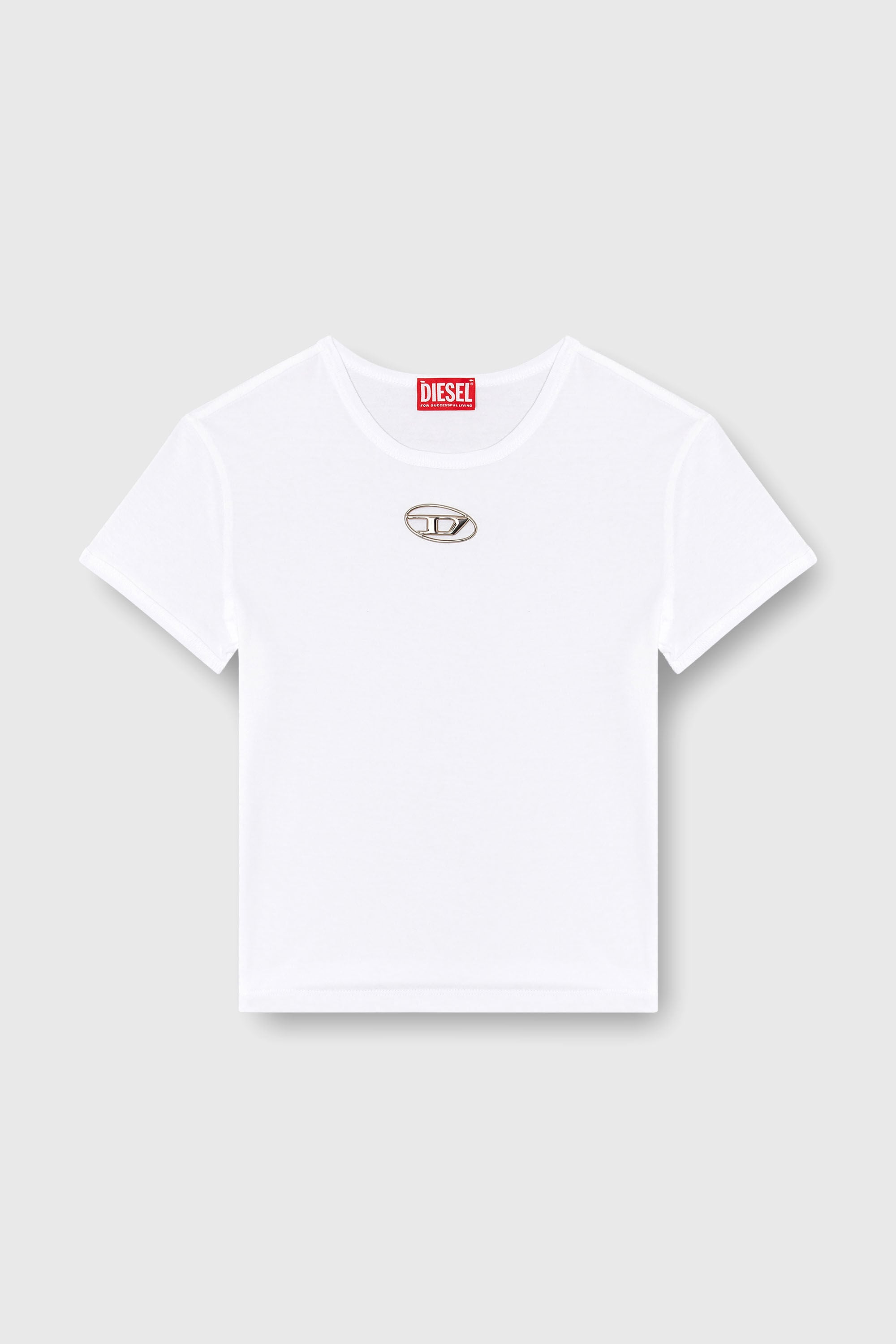 Diesel - T-UNCUTIE-LONG-OD-Q1, Woman's Slim fit T-shirt with cut-out Oval D in White - 2