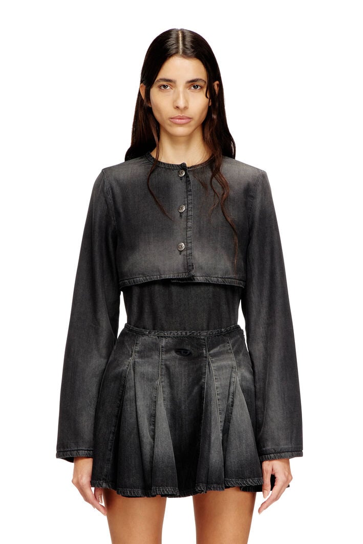 Diesel - DE-TERRI-S, Woman's Cropped jacket in lightweight denim in Black - 1