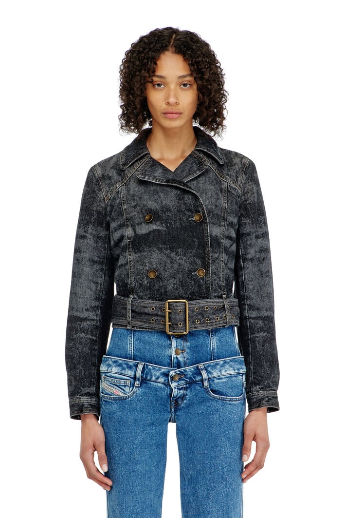 Diesel - DE-LEGEND-S, Woman's Cropped denim jacket with belt in Black - 1