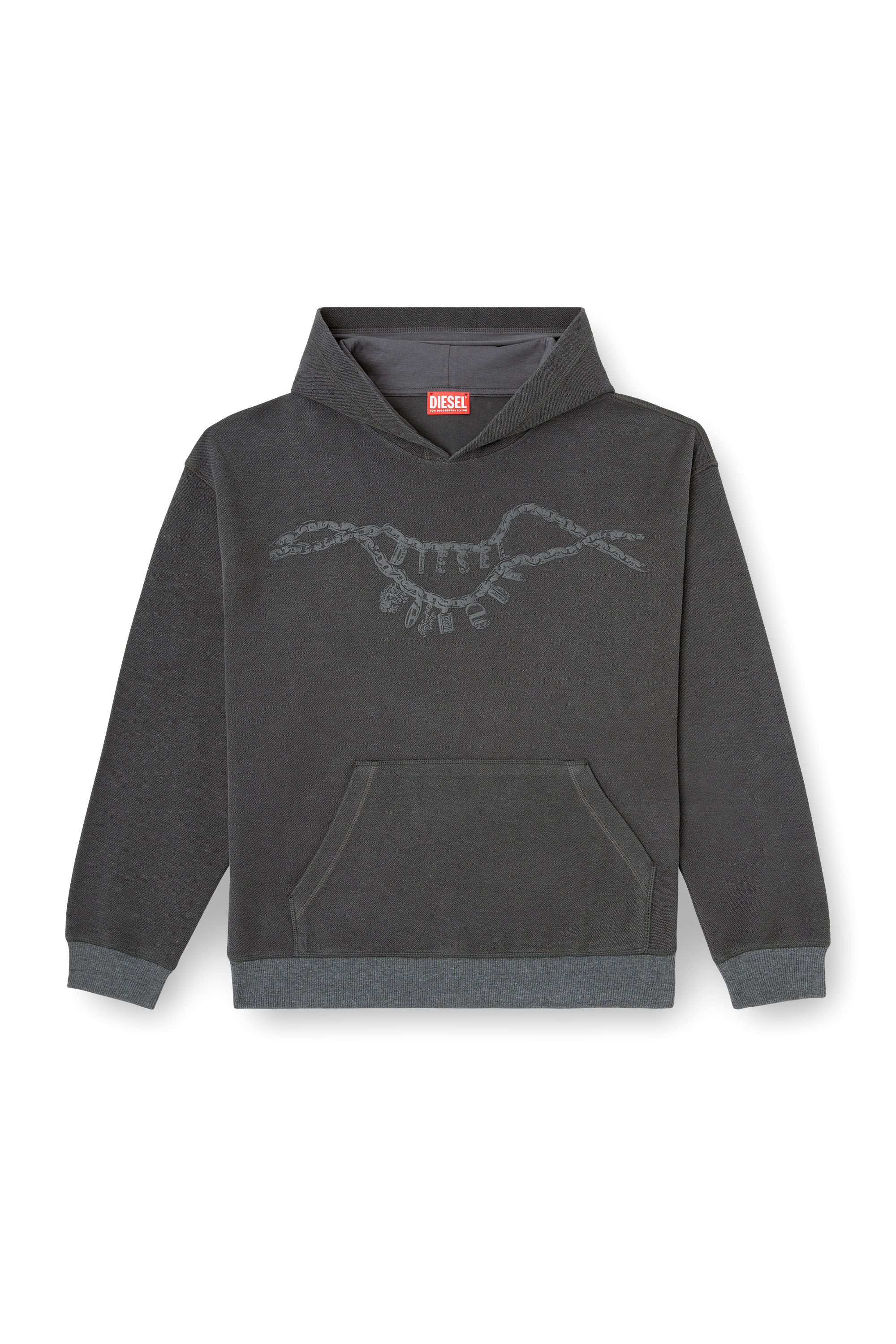 Diesel - S-BOXT-HOOD-HOSHI, Unisex's Hoodie with charm necklace print in Dark grey - 2