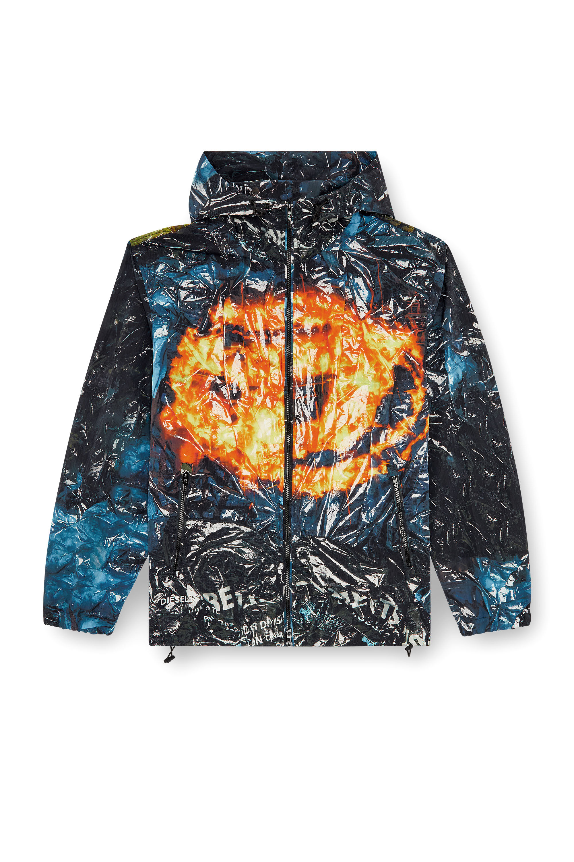 Diesel - J-WARRETT-POSTER, Man's Hooded windbreaker with poster print in Blue/Black - 2