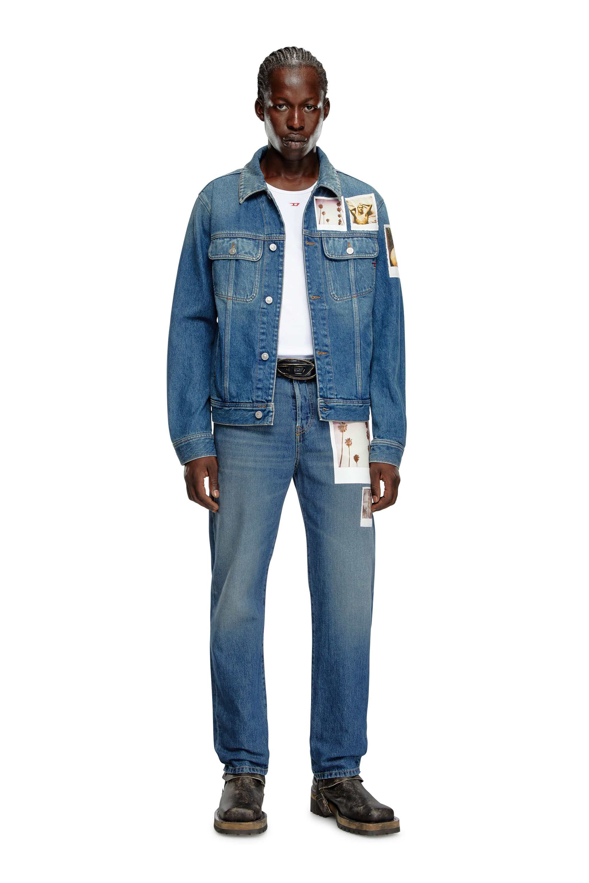 Diesel - PR-D-BARCY, Unisex's Trucker jacket with polaroid patches in Medium blue - 1