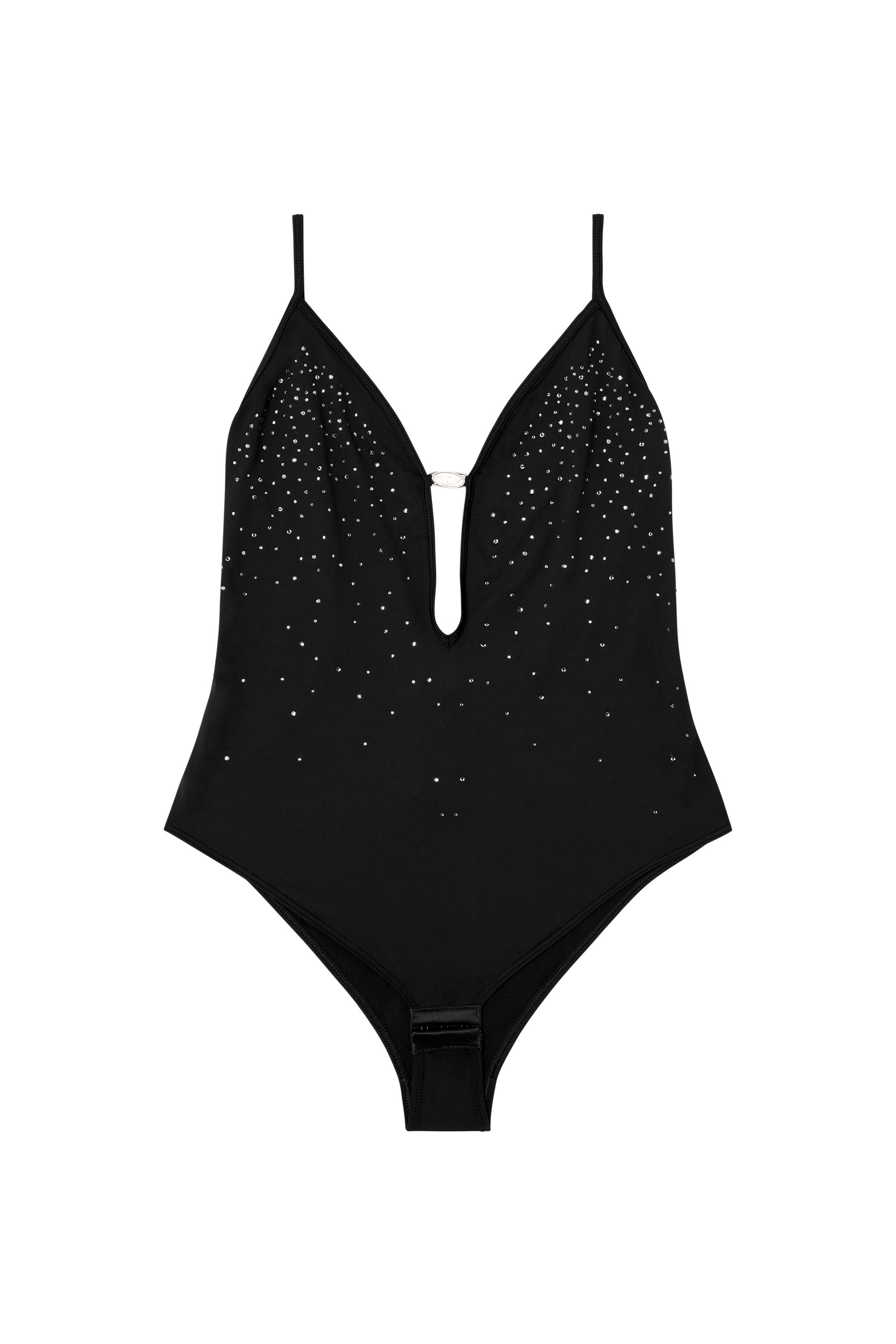 Diesel - UFBY-OVAL-D-BODYSUIT, Woman's Microfibre bodysuit with crystals in Black - 2