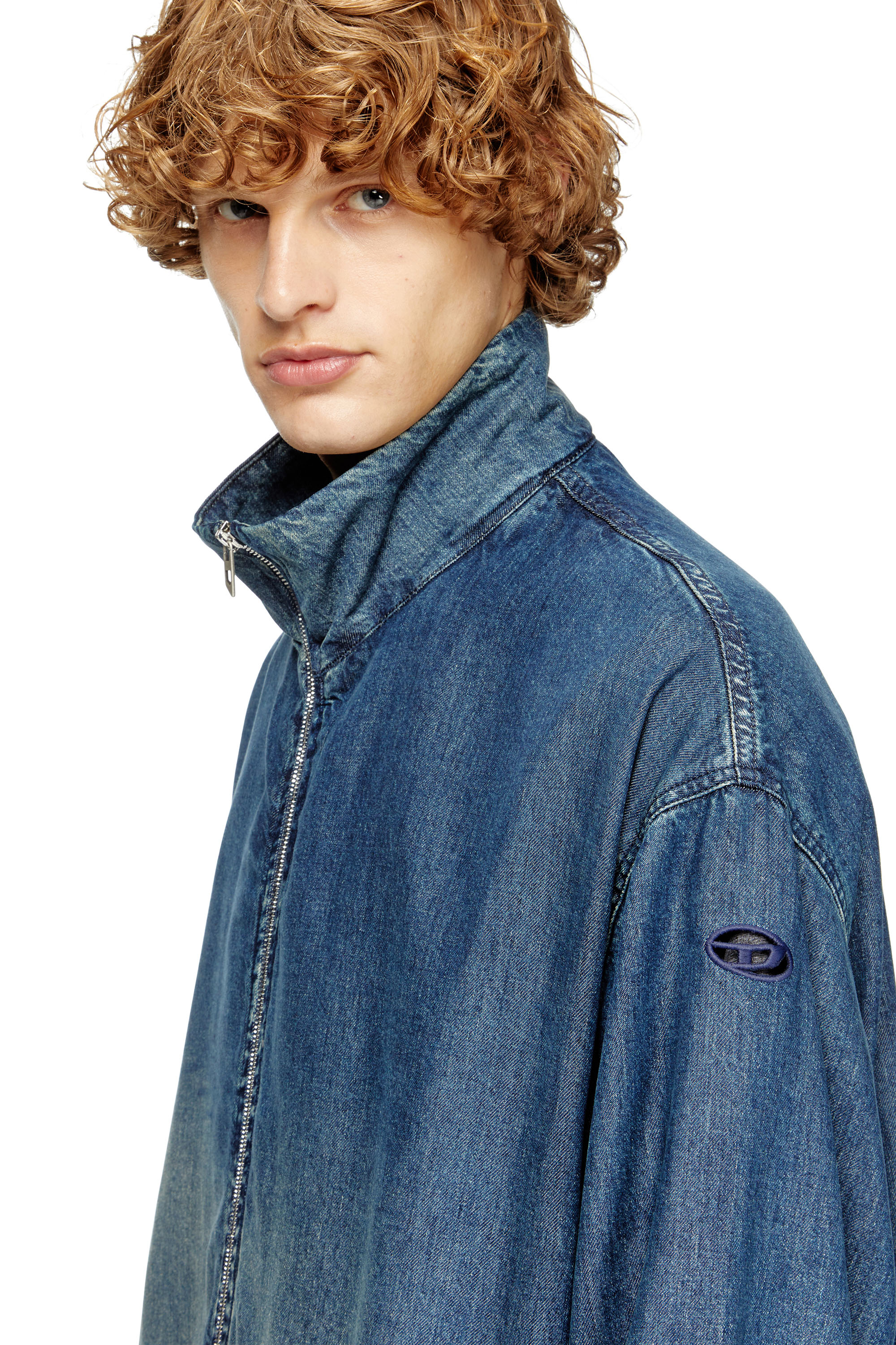 Diesel - D-KRAP-S6, Man's Zipped jacket in fluid denim in Medium blue - 5