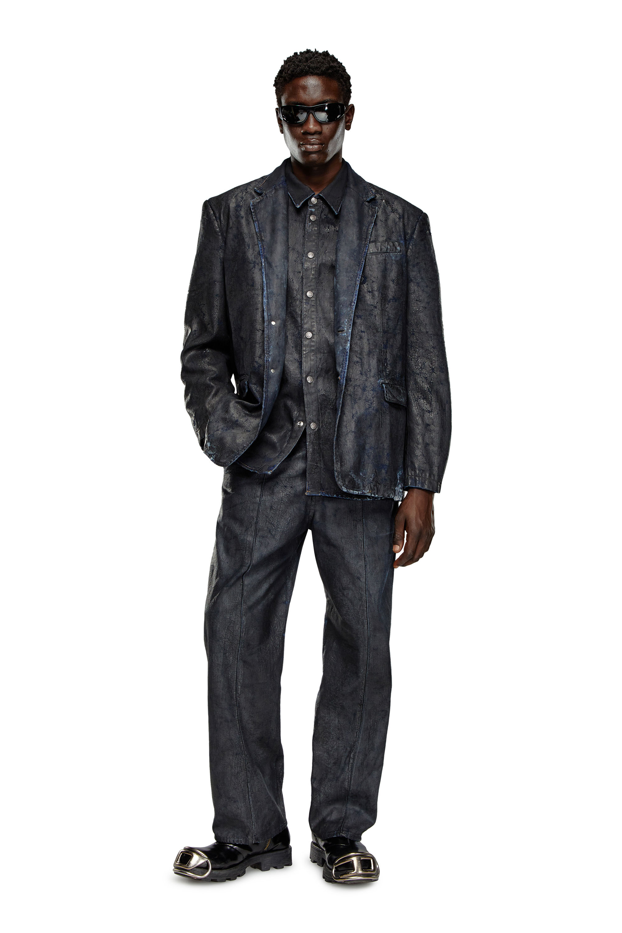 Diesel - D-SIMPLY-FSE, Man's Denim shirt with craquel&eacute; coating in Black - 1