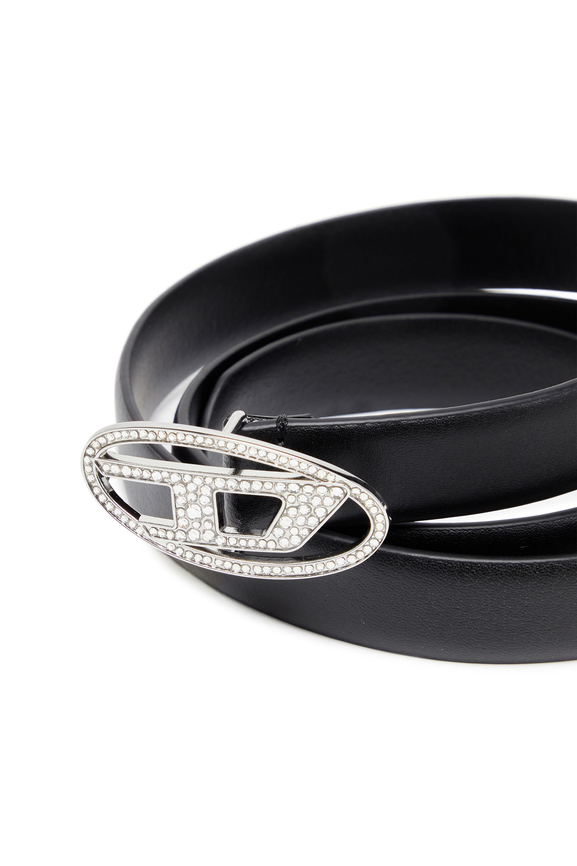 Diesel - B-1DR STRASS 20, Woman Slim leather belt with crystal buckle in Black - Image 3
