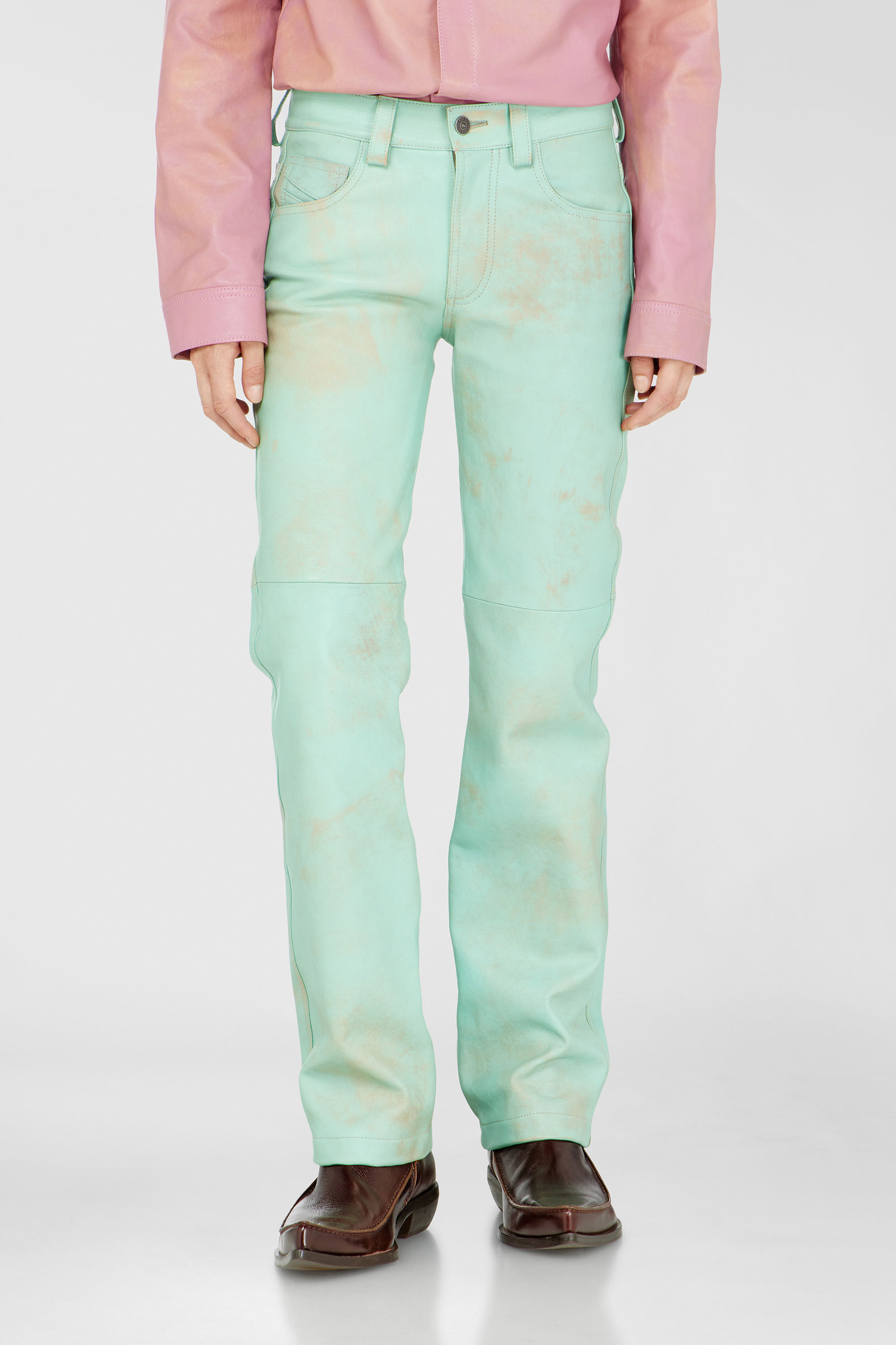 Diesel - L-POCKA, Woman's Pants in treated leather in Water Green - 3