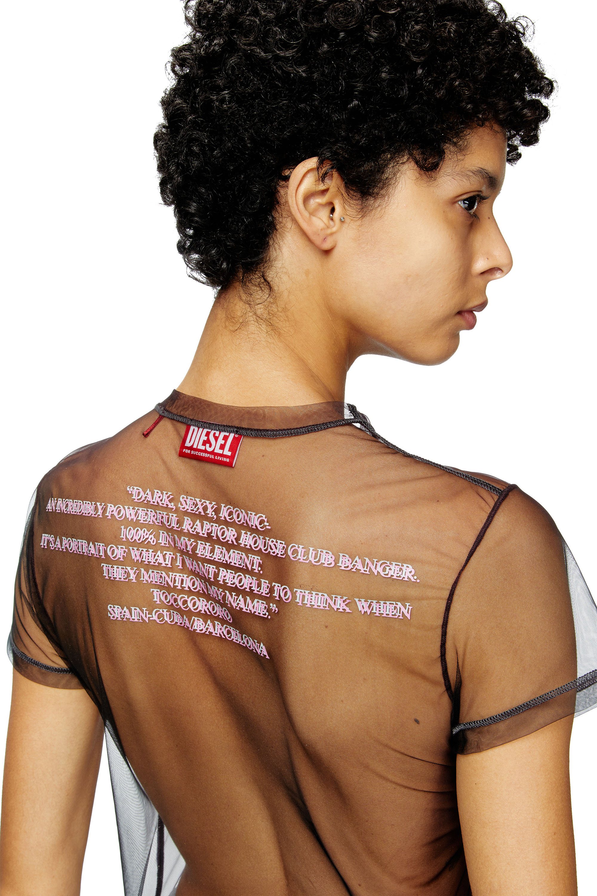 Diesel - T-YRAC, Woman's Sheer top with lyrics print in Black - 5