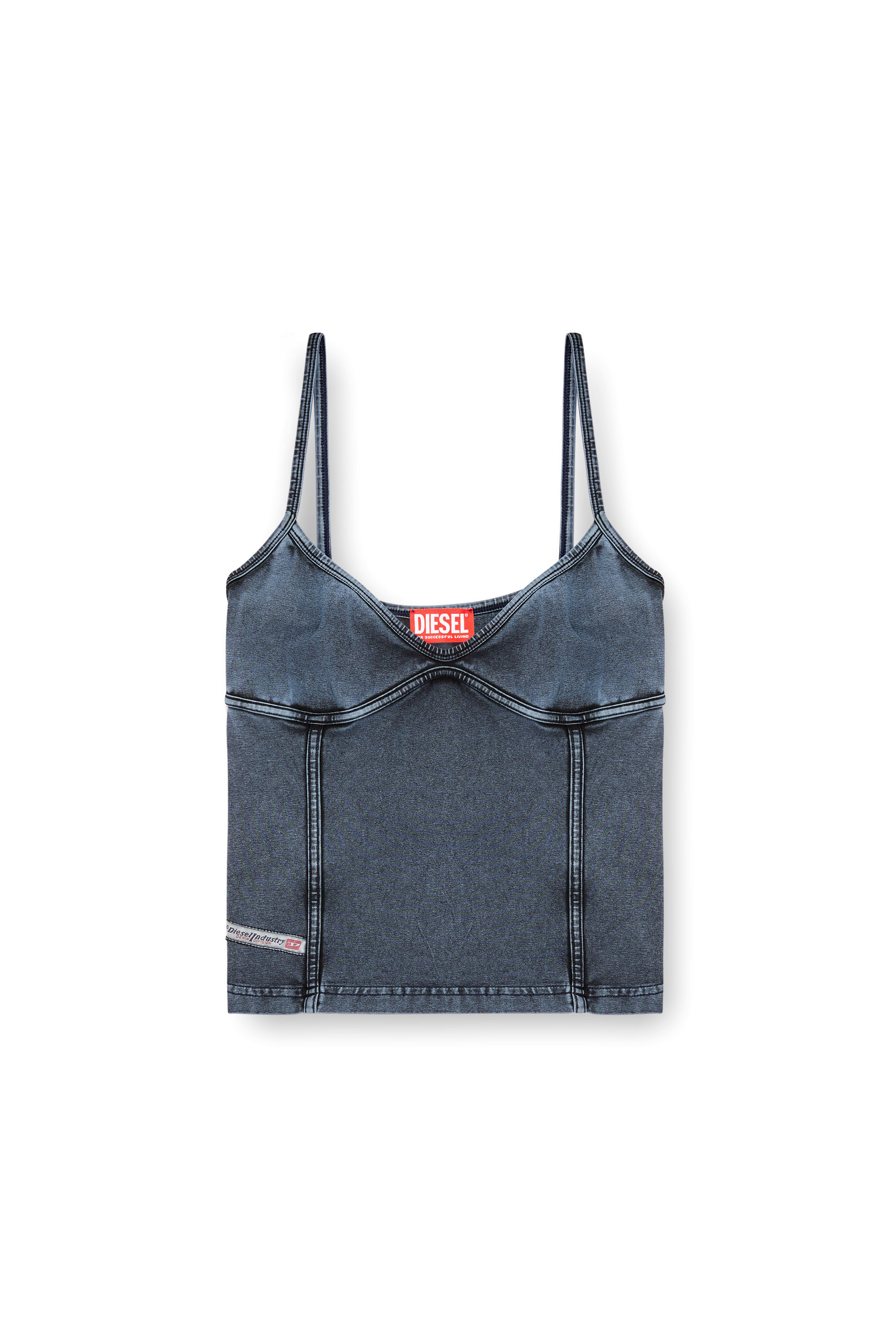 Diesel - T-ONY, Woman's Strappy top in denim-look jersey in Dark Blue - 2
