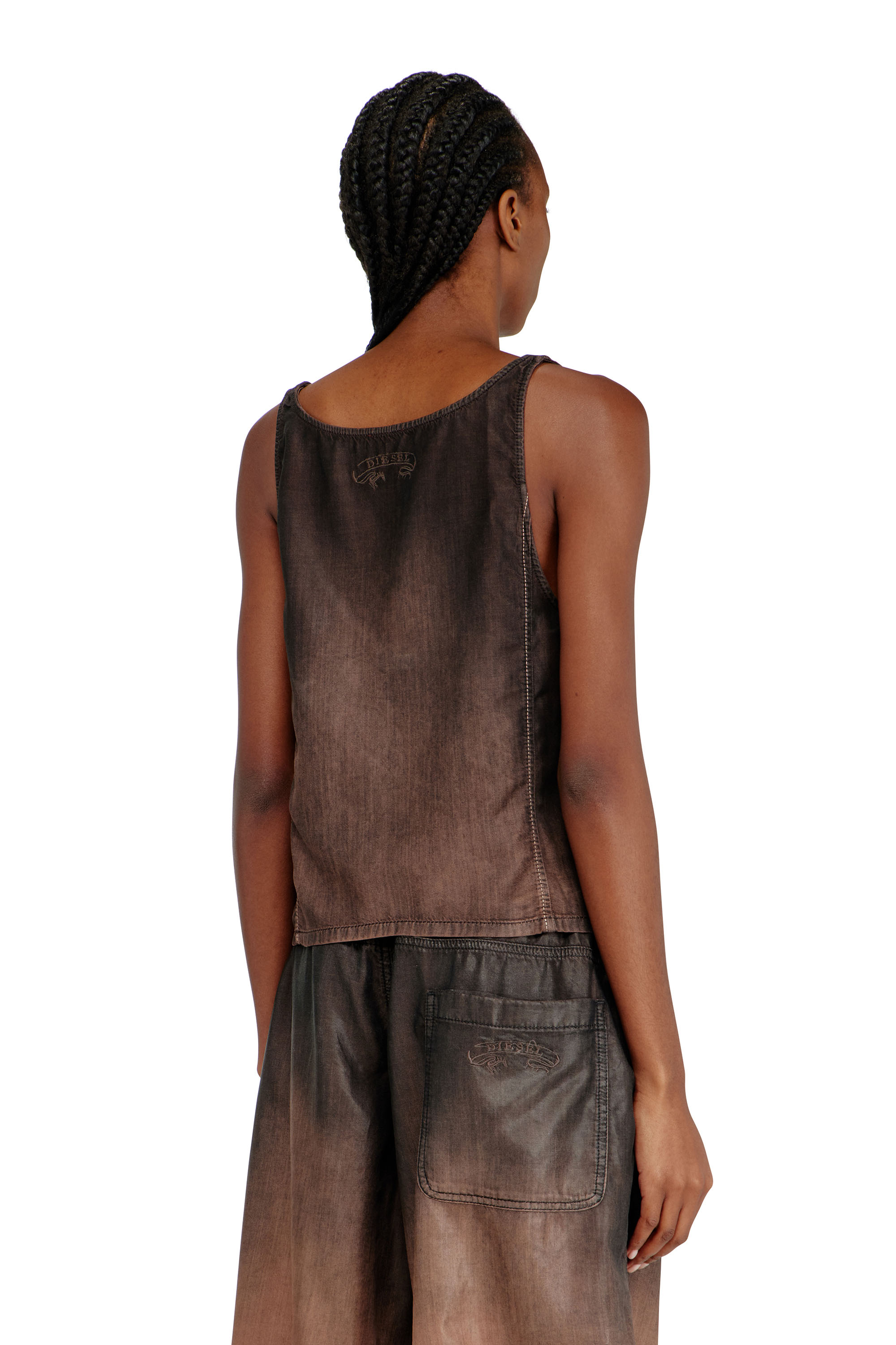 Diesel - DE-NORIAN-S, Woman's Tank top in fluid coated denim in Brown - 4