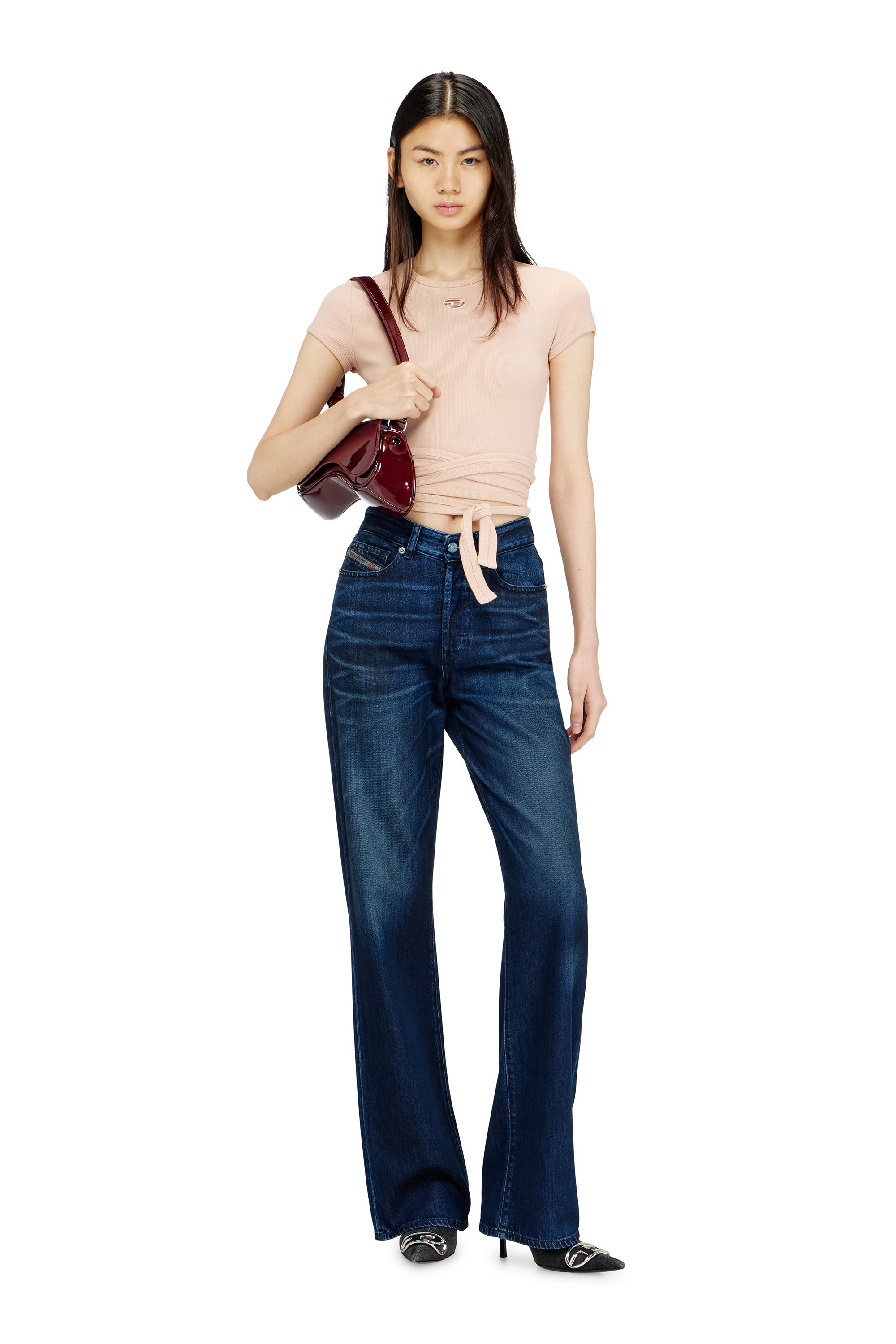 Diesel - T-BUNNY-TAIL-S1, Woman's Ribbed top with wrap-around laces in Nude - 2