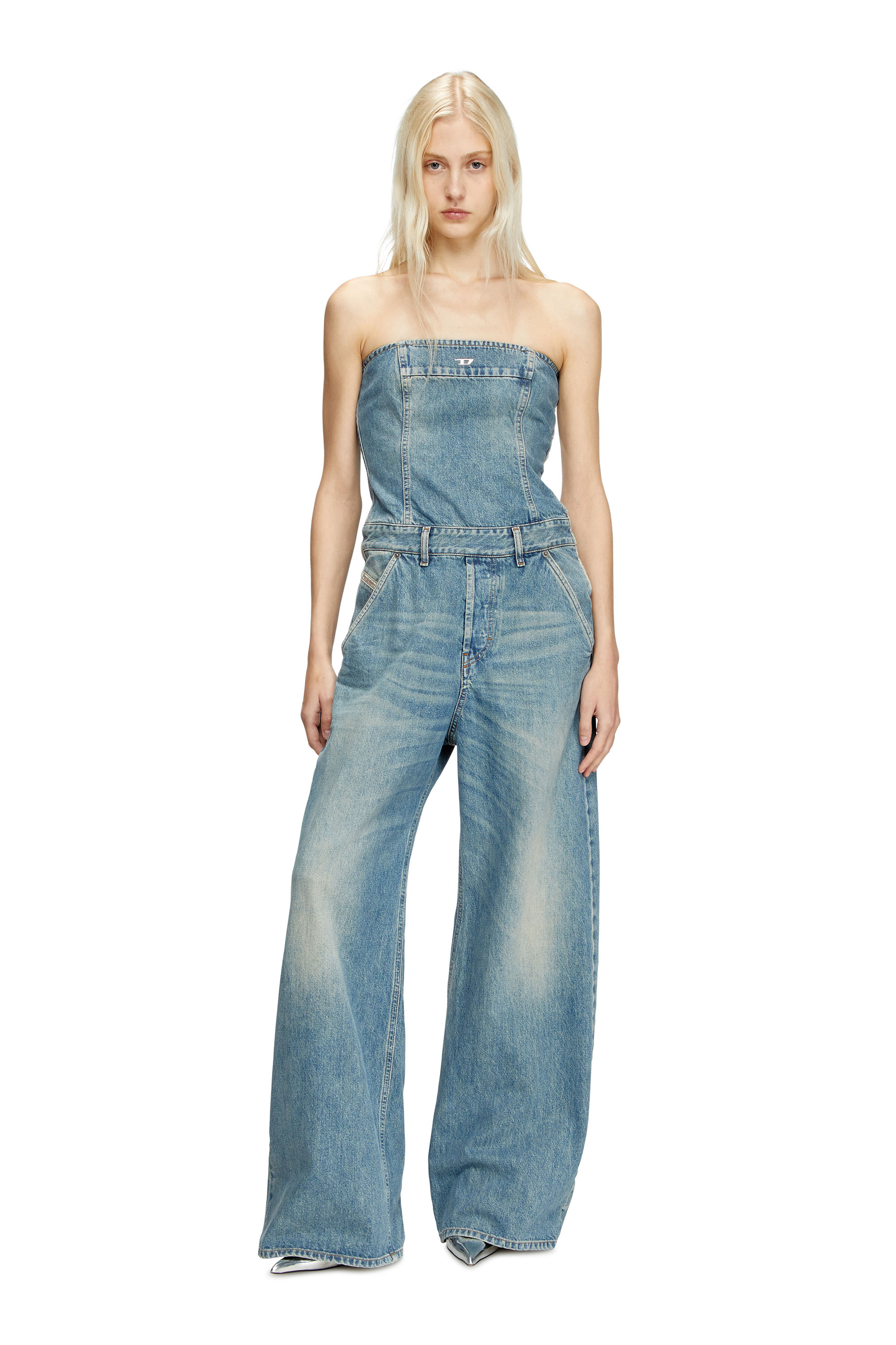 Diesel - DE-BRIDE, Woman's Denim strapless jumpsuit in Light Blue - 3