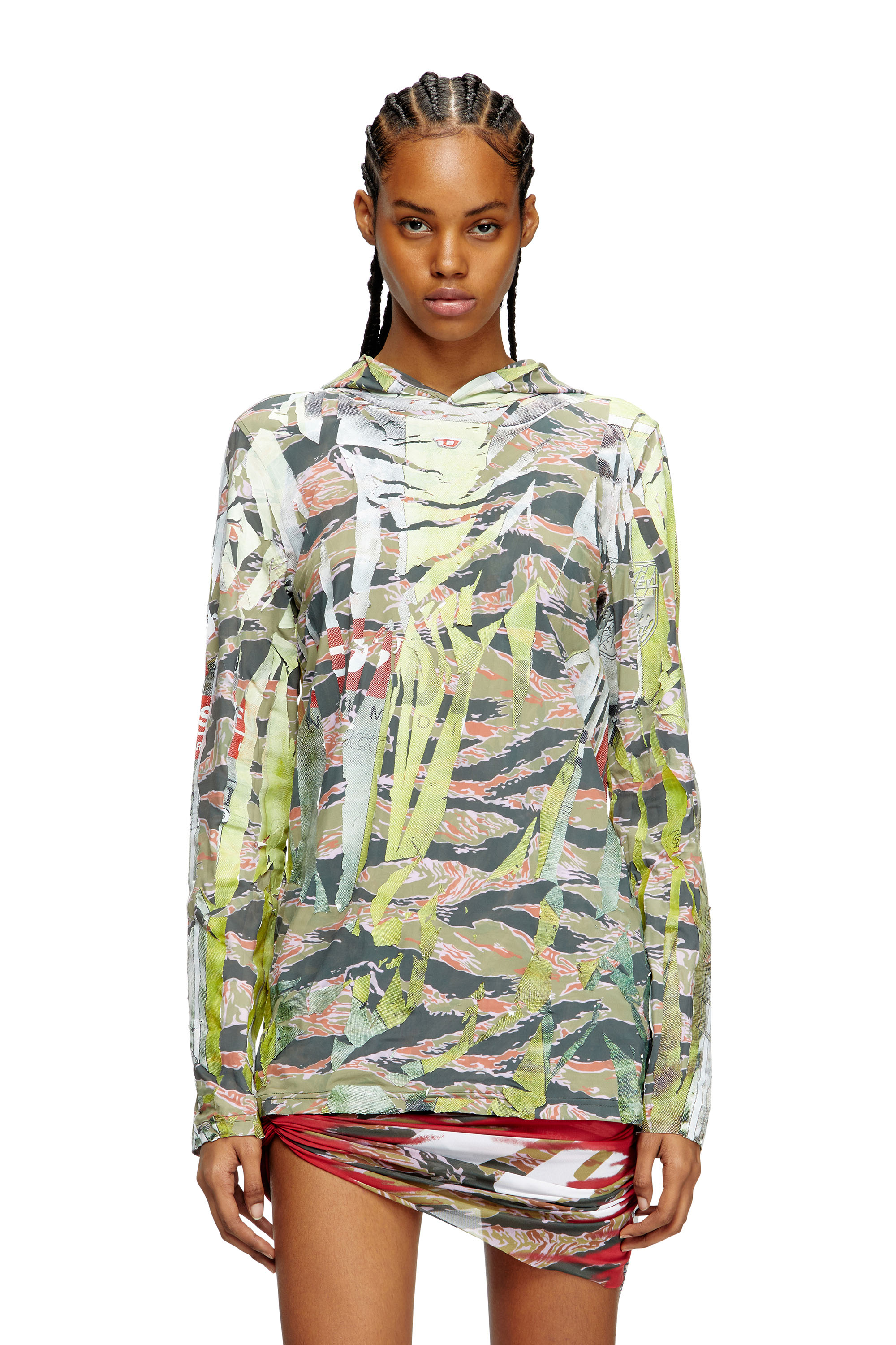 Diesel - T-GILLIS, Unisex's Camo hooded top with cracked over-print in Brown/Green - 1