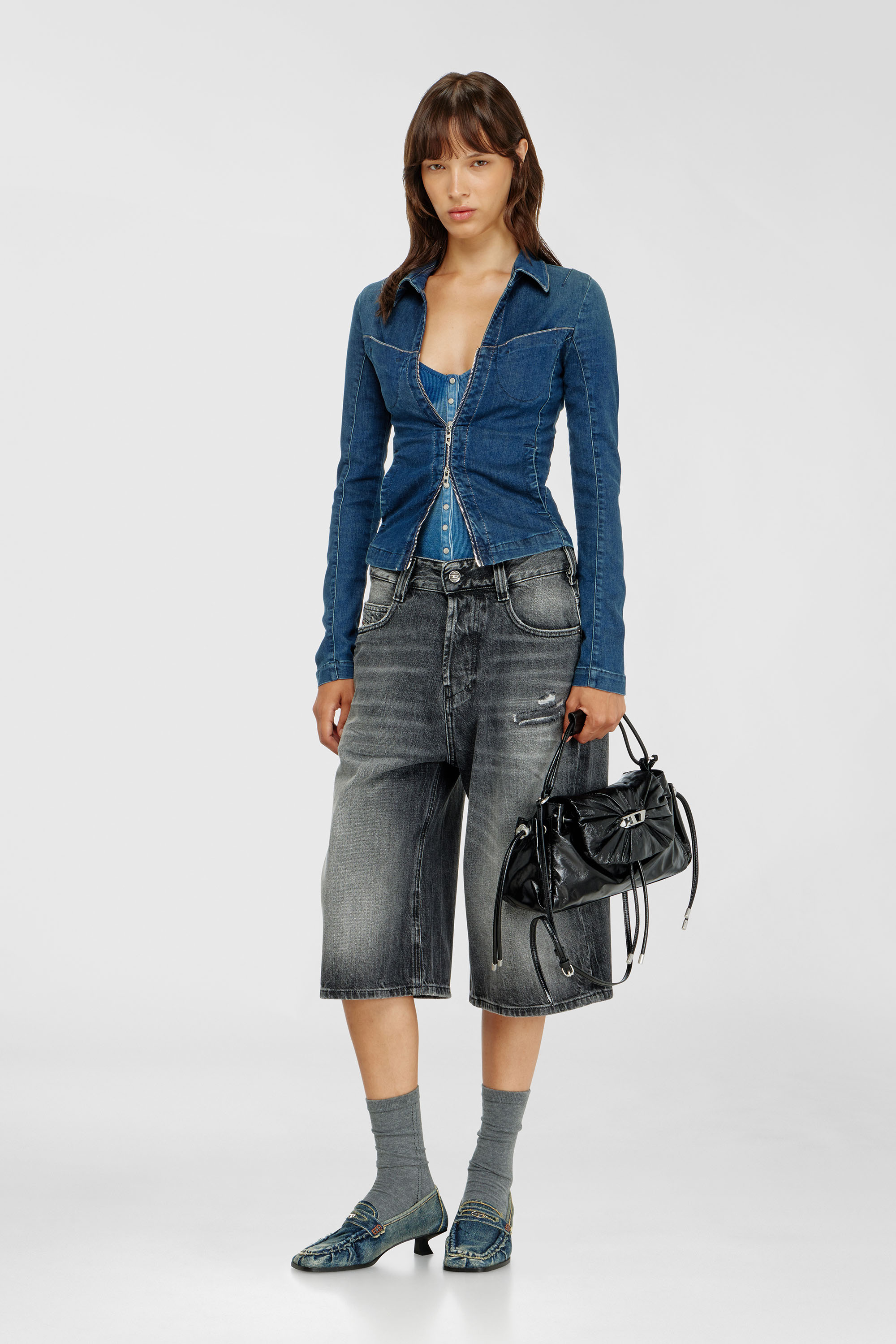 Diesel - DE-QUINOR-S1, Woman's Full-zip shirt in denim in Medium blue - 1