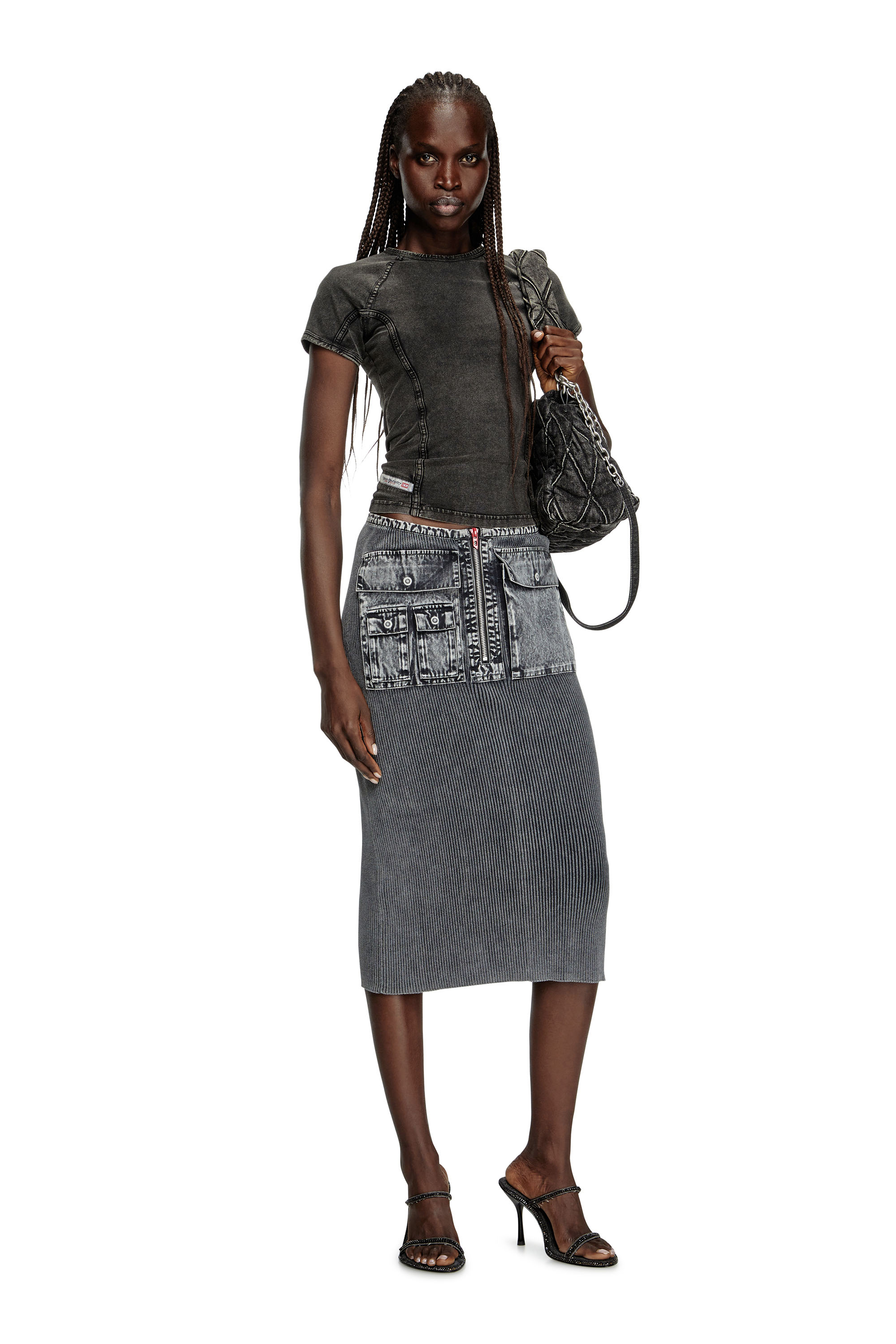 Diesel - T-LYNNE, Woman's Denim-effect top in stretch jersey in Black - 1