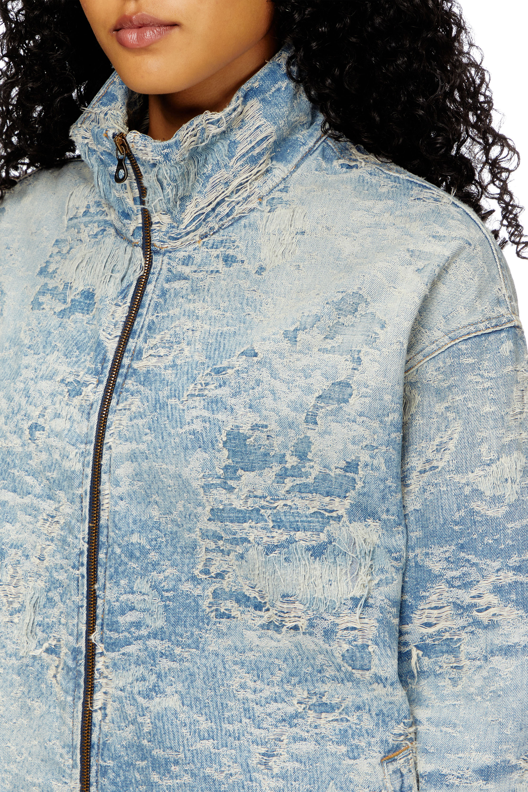 Diesel - D-KRAP-FSF, Unisex's Zip jacket in dirty jacquard denim in Light Blue - 3