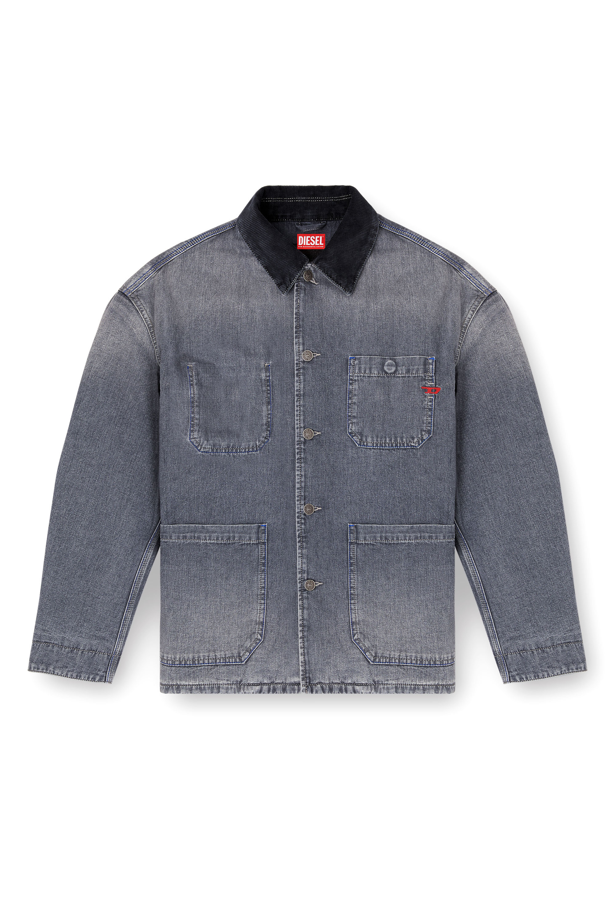 Diesel - D-STACK-U-L, Unisex's Utility-style denim jacket with contrasting collar in Grey - 2
