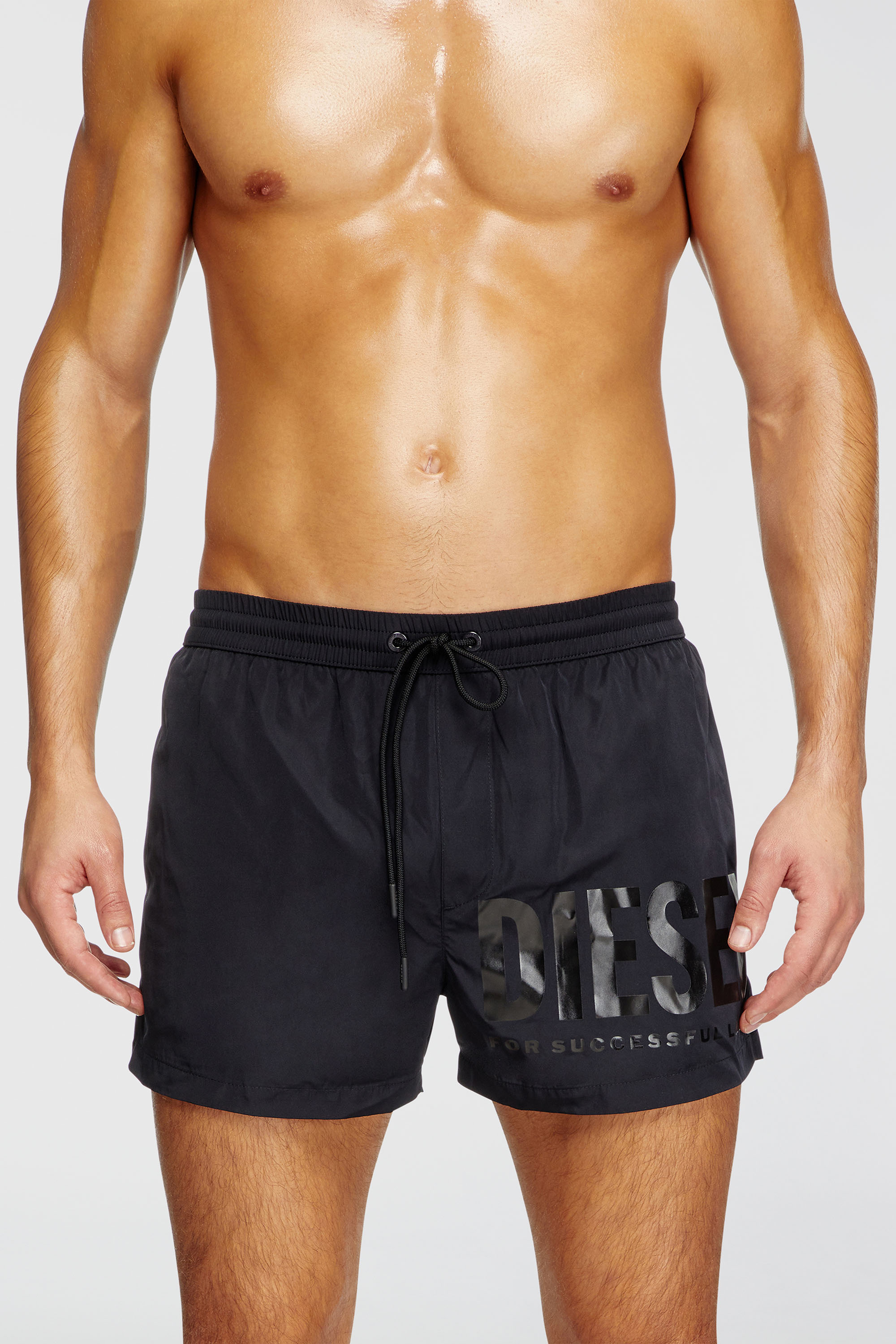 Diesel - MARIO-34-D-CORE, Man's Mid-length swim shorts with logo print in Black - 1