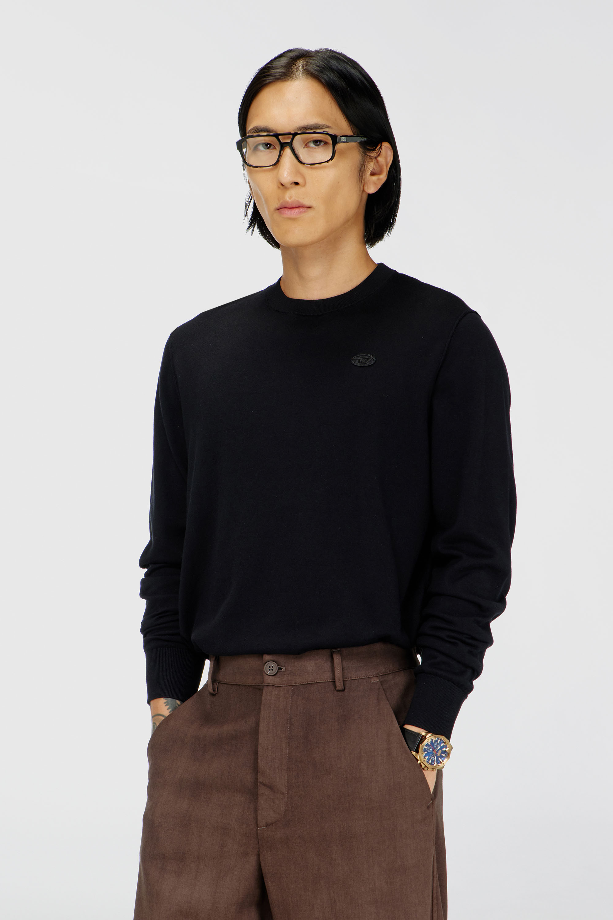 Diesel - K-FREEX-TAG-T92, Man's Cotton knitwear with tonal logo in Black - 3