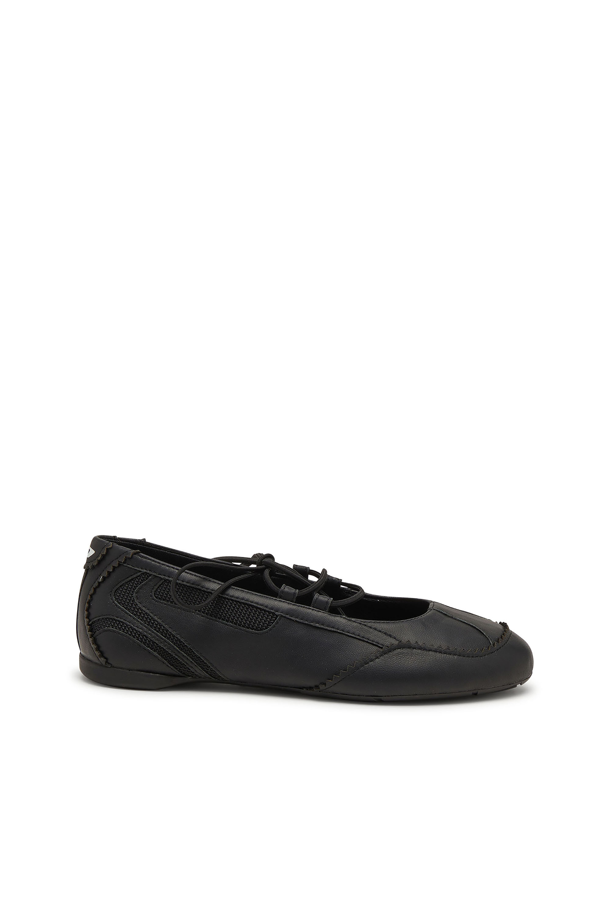 Diesel - D-MILE BALLERINA LACE UP W, Woman's D-Mile-Lace-up ballet flats in leather and mesh in Black - 1