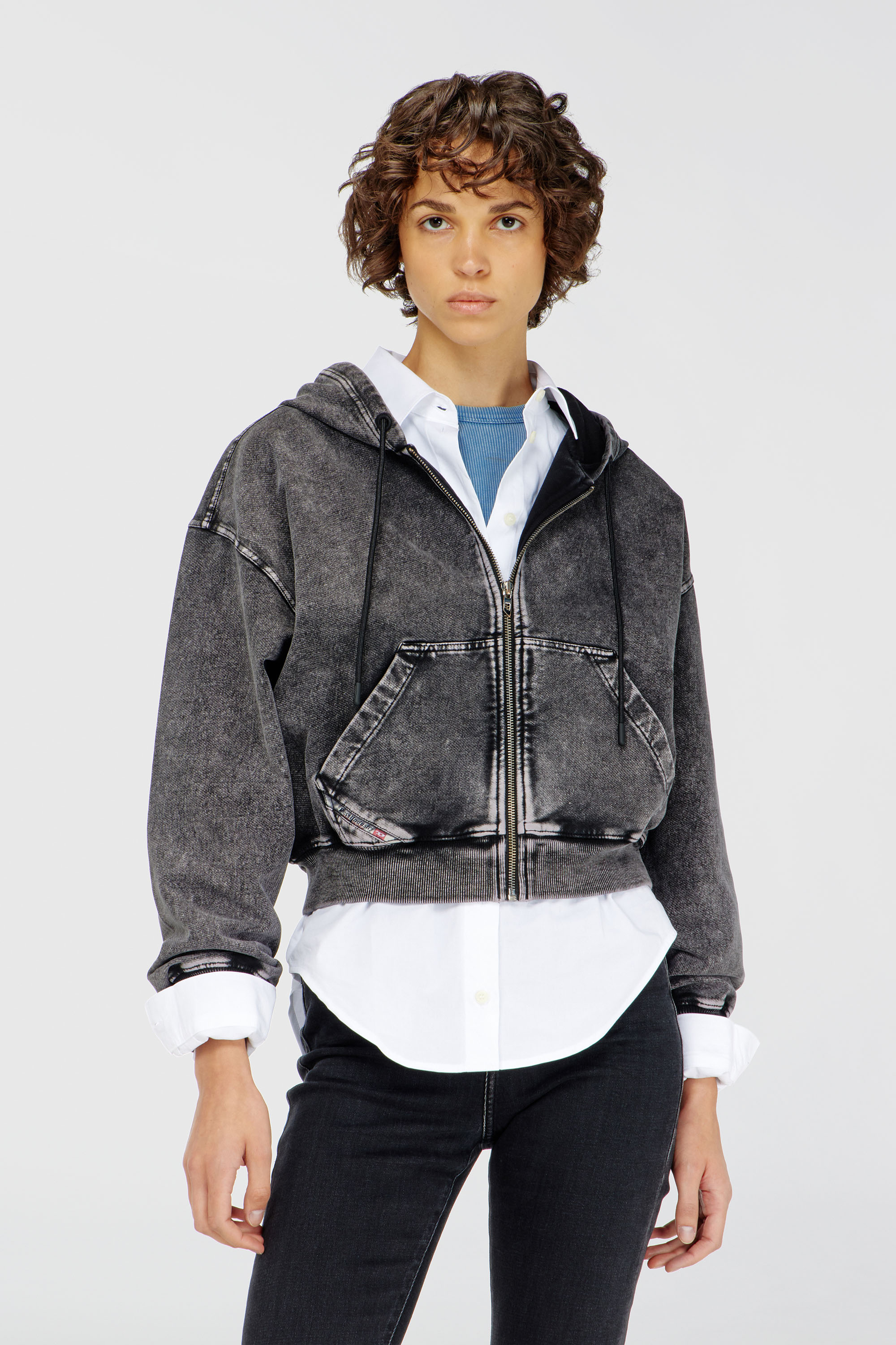 Diesel - F-ELYCY-AA2, Woman's Hoodie with denim effect in Dark grey - 3
