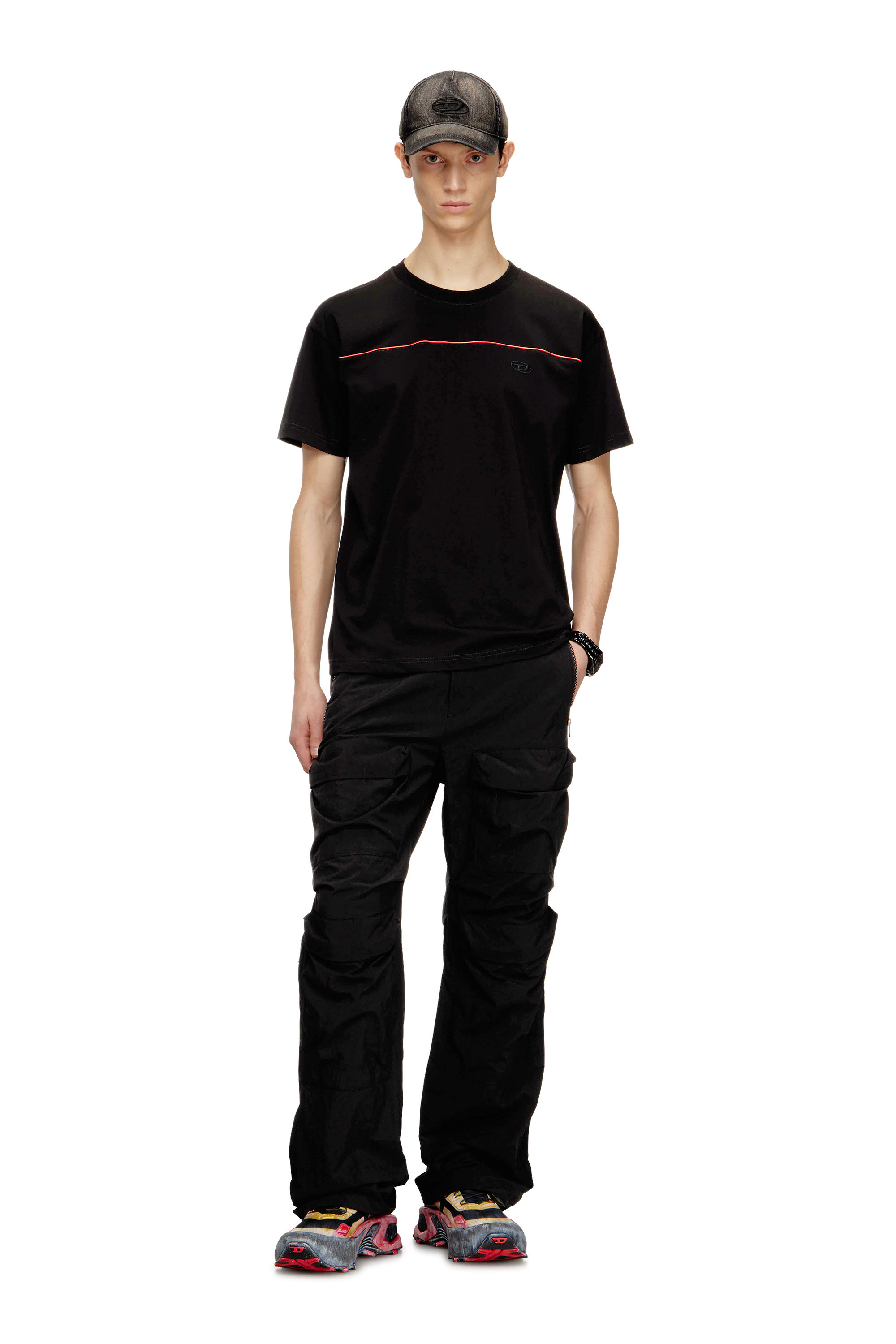 Diesel - T-NORM-PIPING, Man's T-shirt with contrast piping in Black - 2