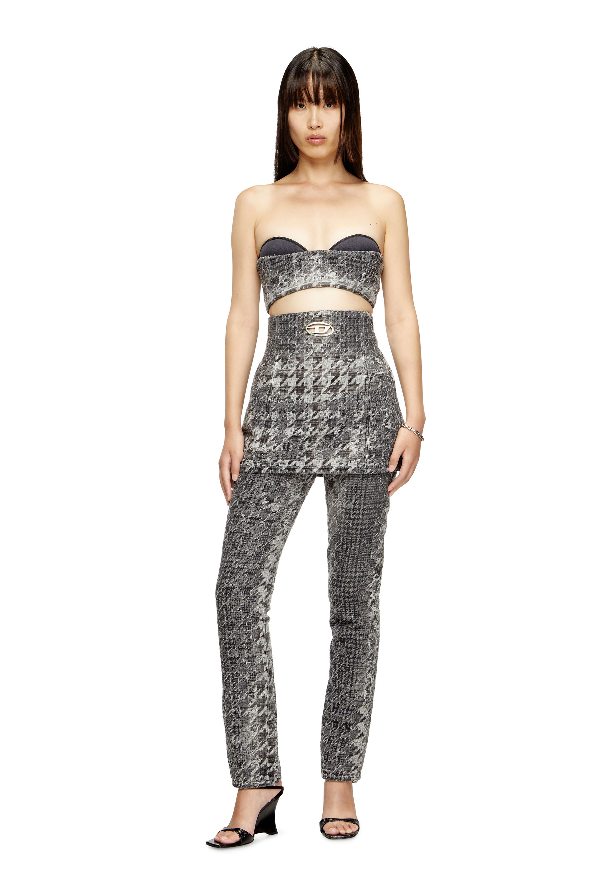 Diesel - DE-ORSET-FSH1, Woman's Basque in Prince of Wales jacquard denim in Black/White - 1