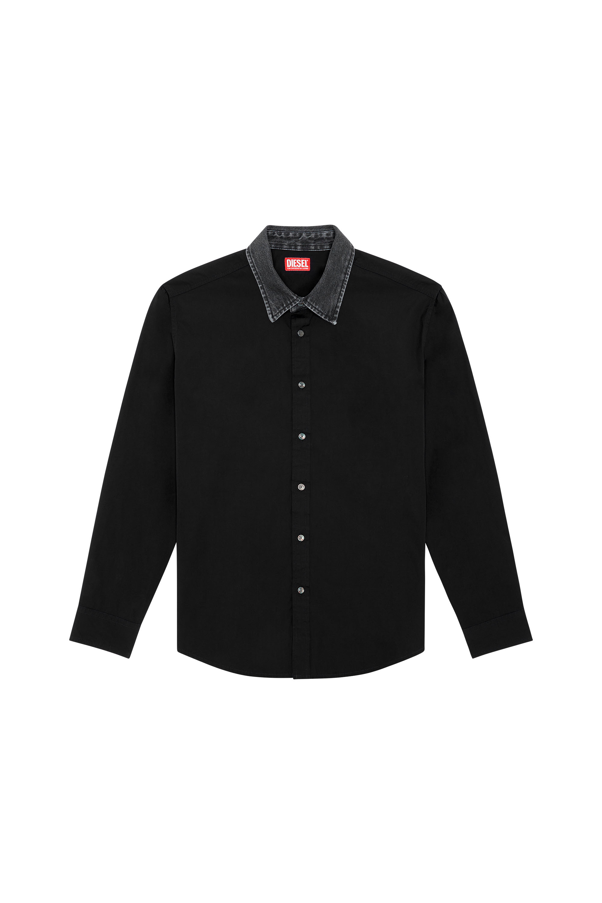 Diesel - S-HOLLS, Man Cotton shirt with denim collar in Black - Image 3