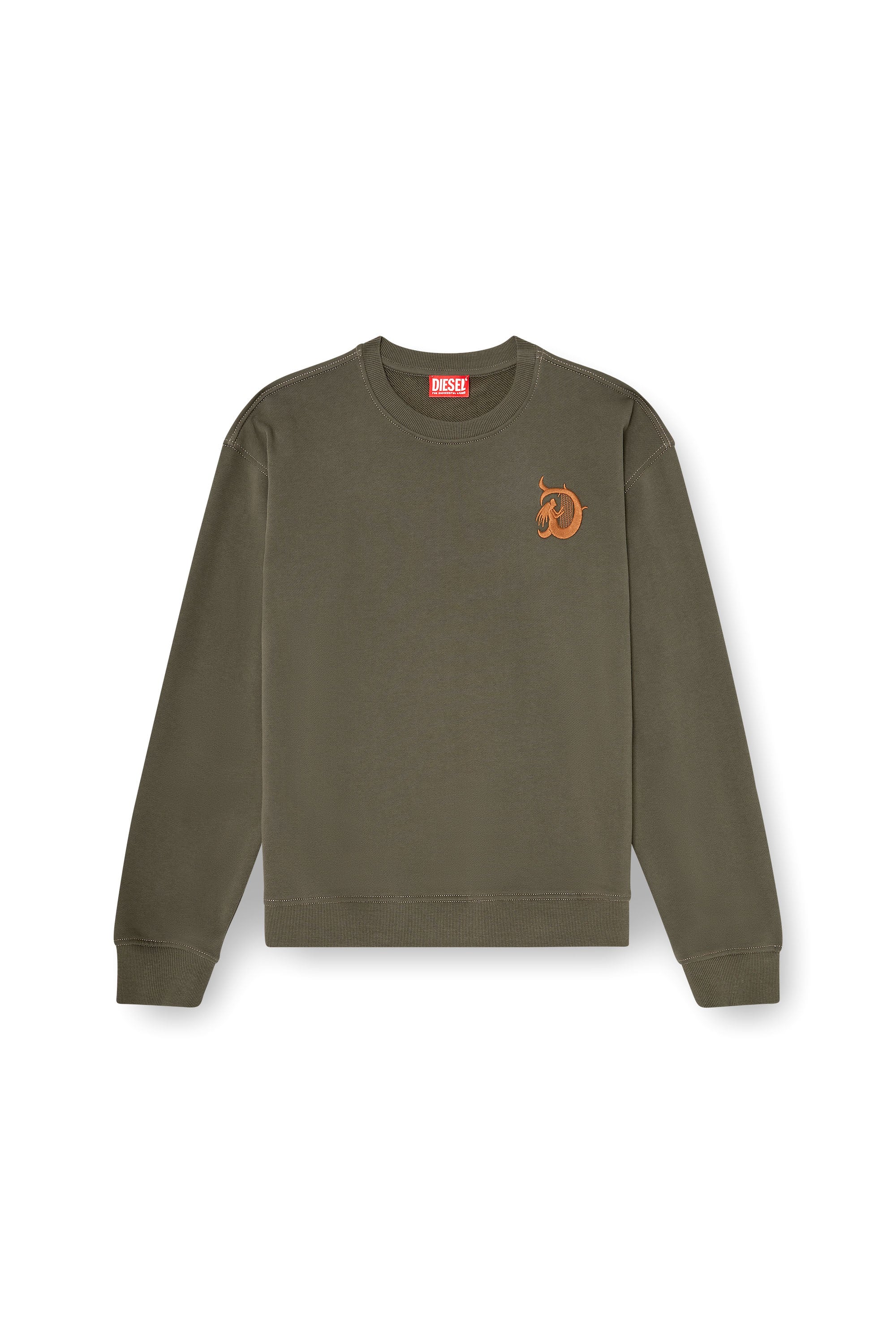 Diesel - S-NORM-AA4, Man's Sweatshirt with embroidery and flock print in Military Green - 2