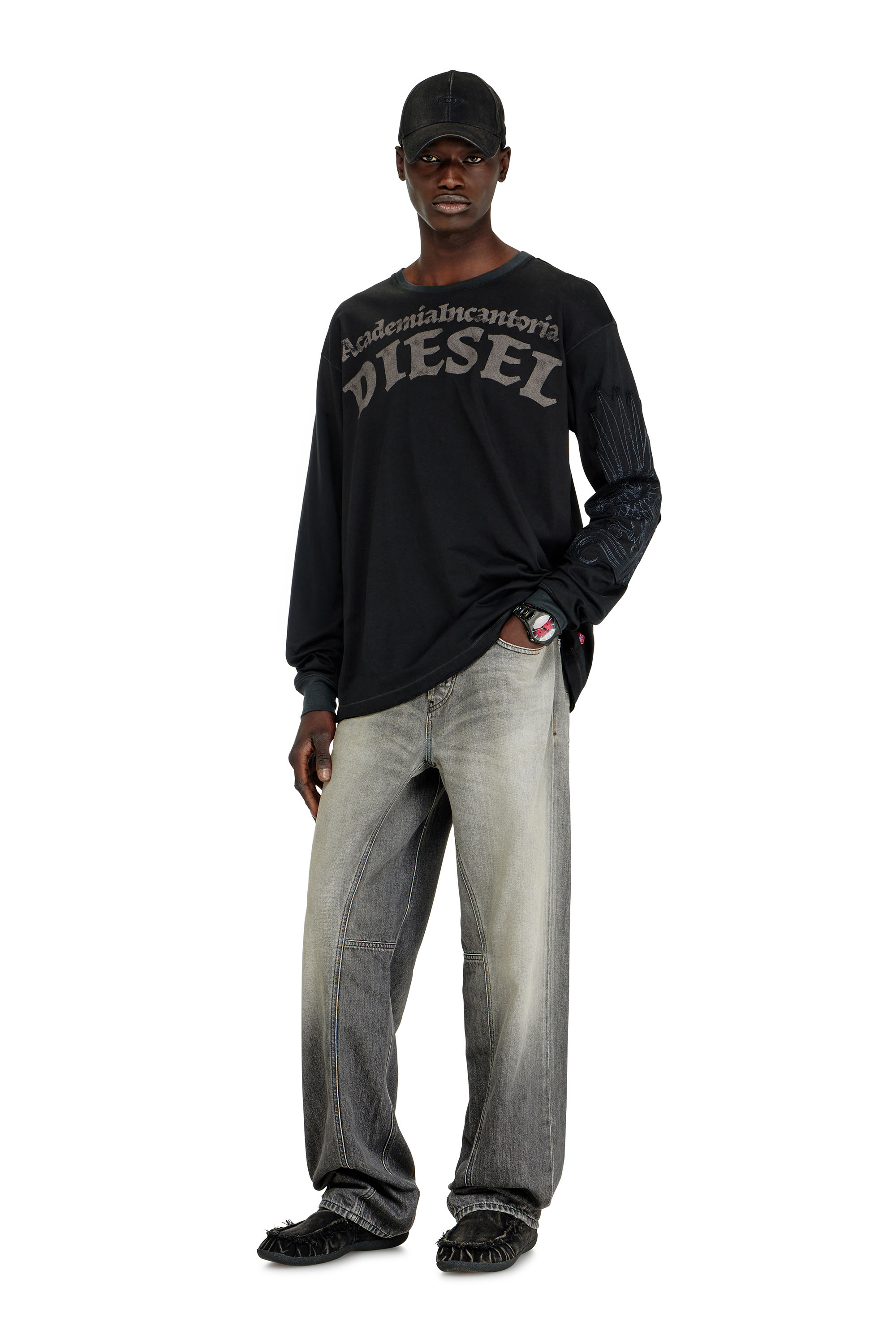Diesel - T-NORM-LS-AA3, Man's Long-sleeve T-shirt with prints and patches in Black - 2