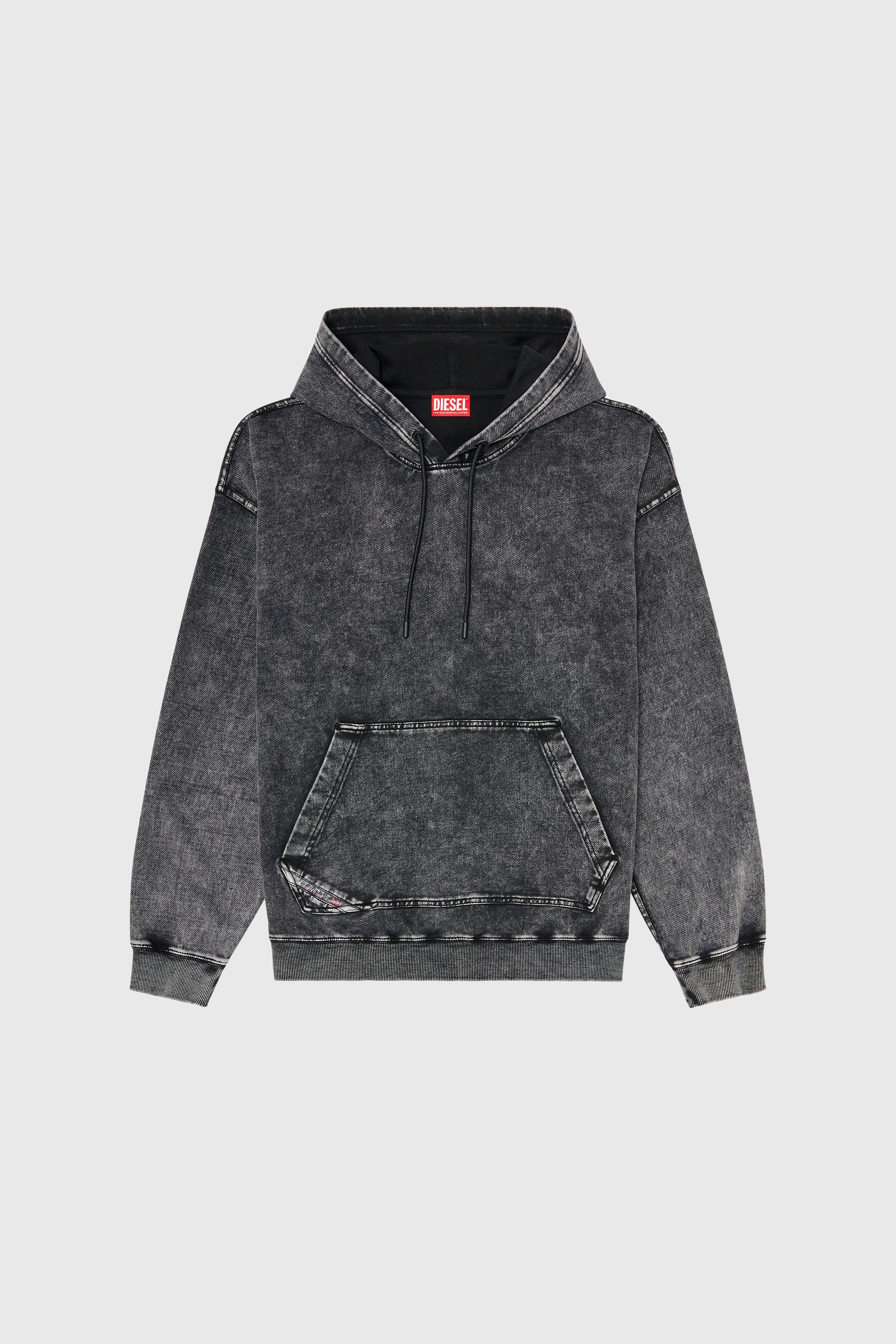 Diesel - S-BOXT-HOOD-TUK, Man's Treated denim-effect hoodie in Dark grey - 1