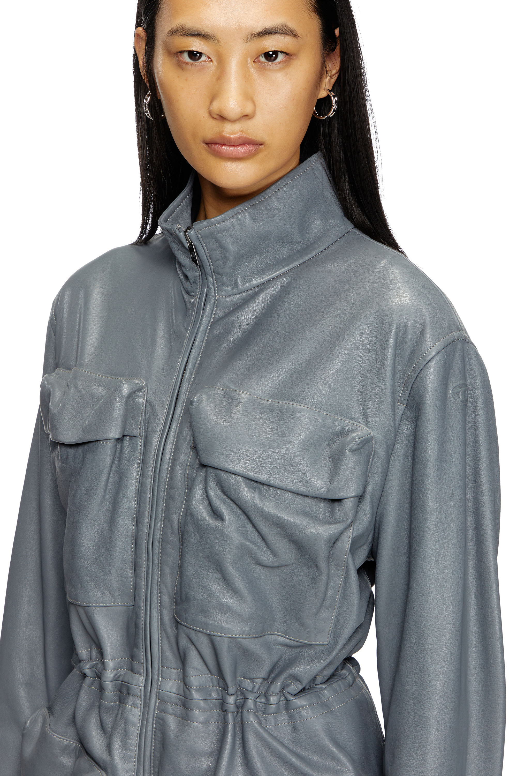 Diesel - L-WEN, Woman's Leather field jacket in Grey - 4