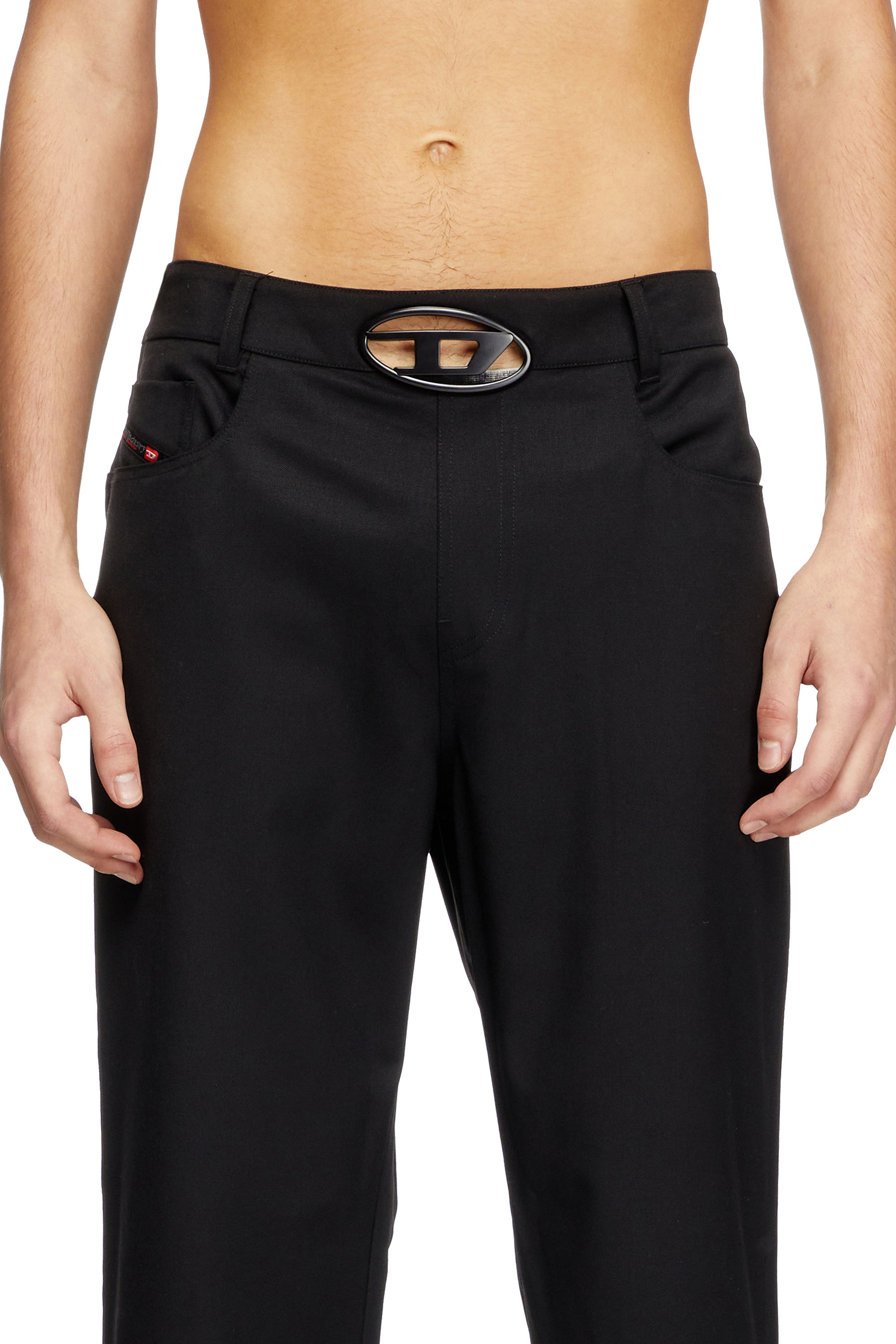 Diesel - P-DMAX, Man's Wool blend pants with D buckle waistband in Black - 5