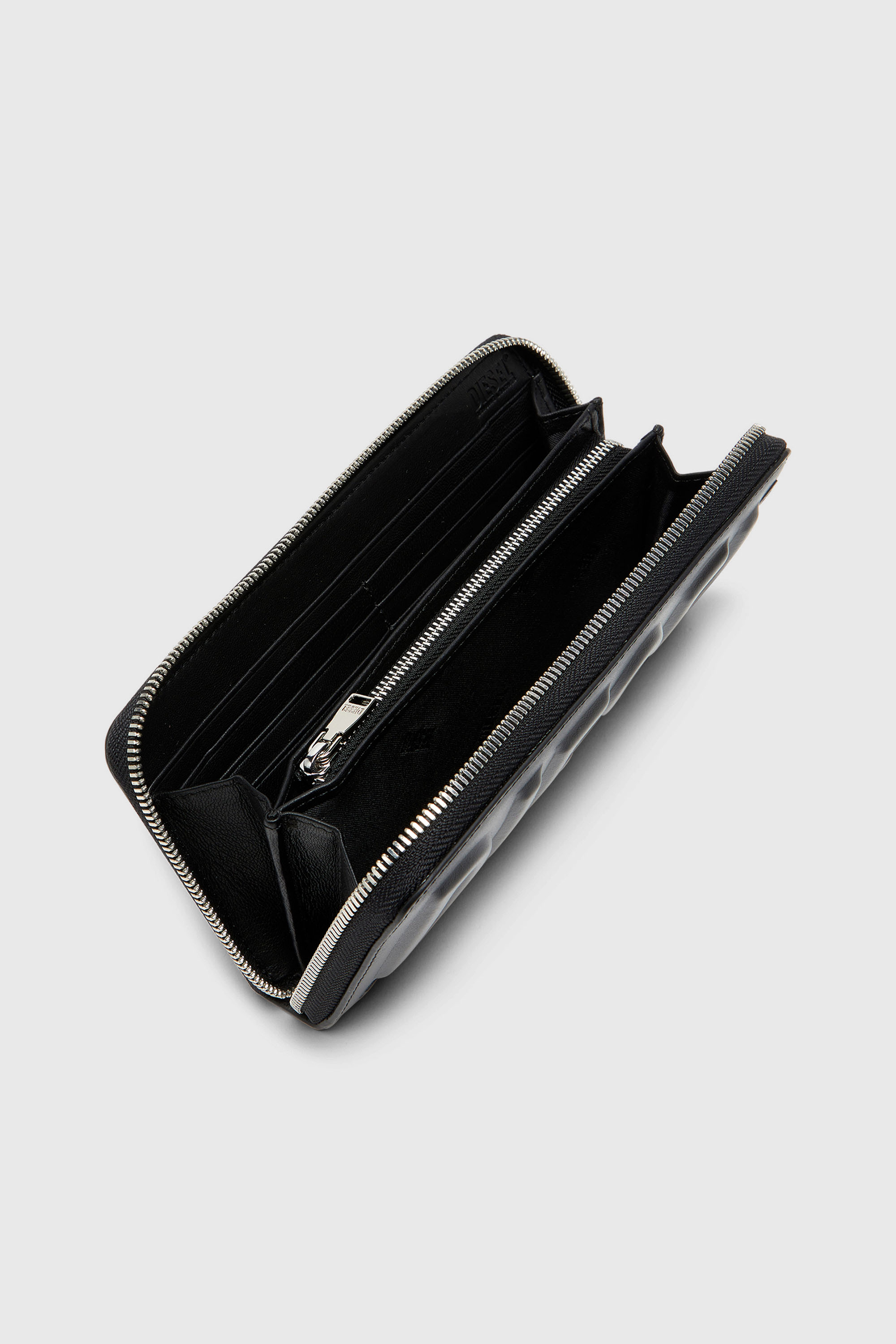 Diesel - DSL 3D -CONTINENTAL ZIP L, Man's Long zip wallet in logo-embossed leather in Black - 3