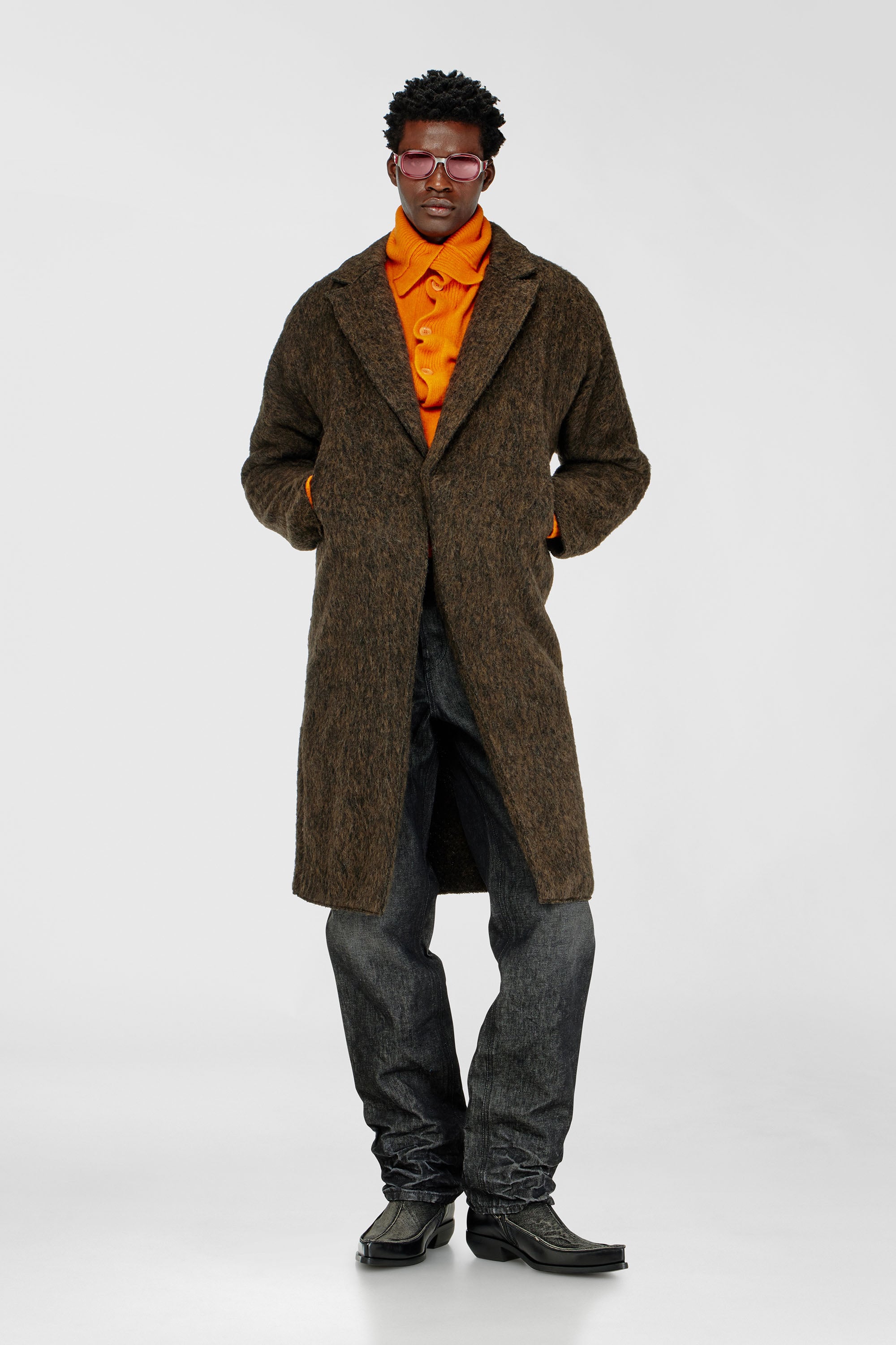 Diesel - W-HULL, Man's Coat in wool and alpaca blend in Brown - 1