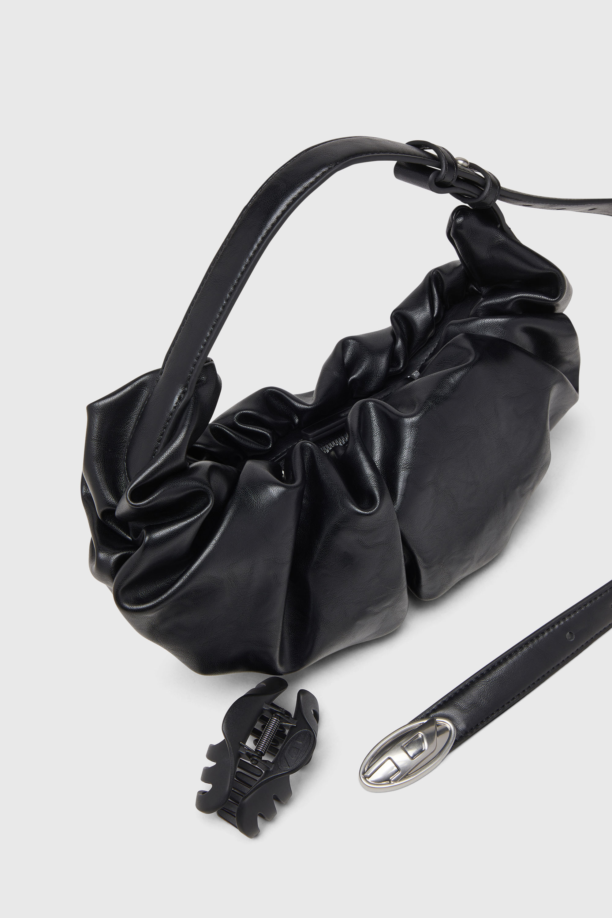 Diesel - GRAB-D HOBO S, Woman's Grab-D-Small scruched hobo bag in Black - 6