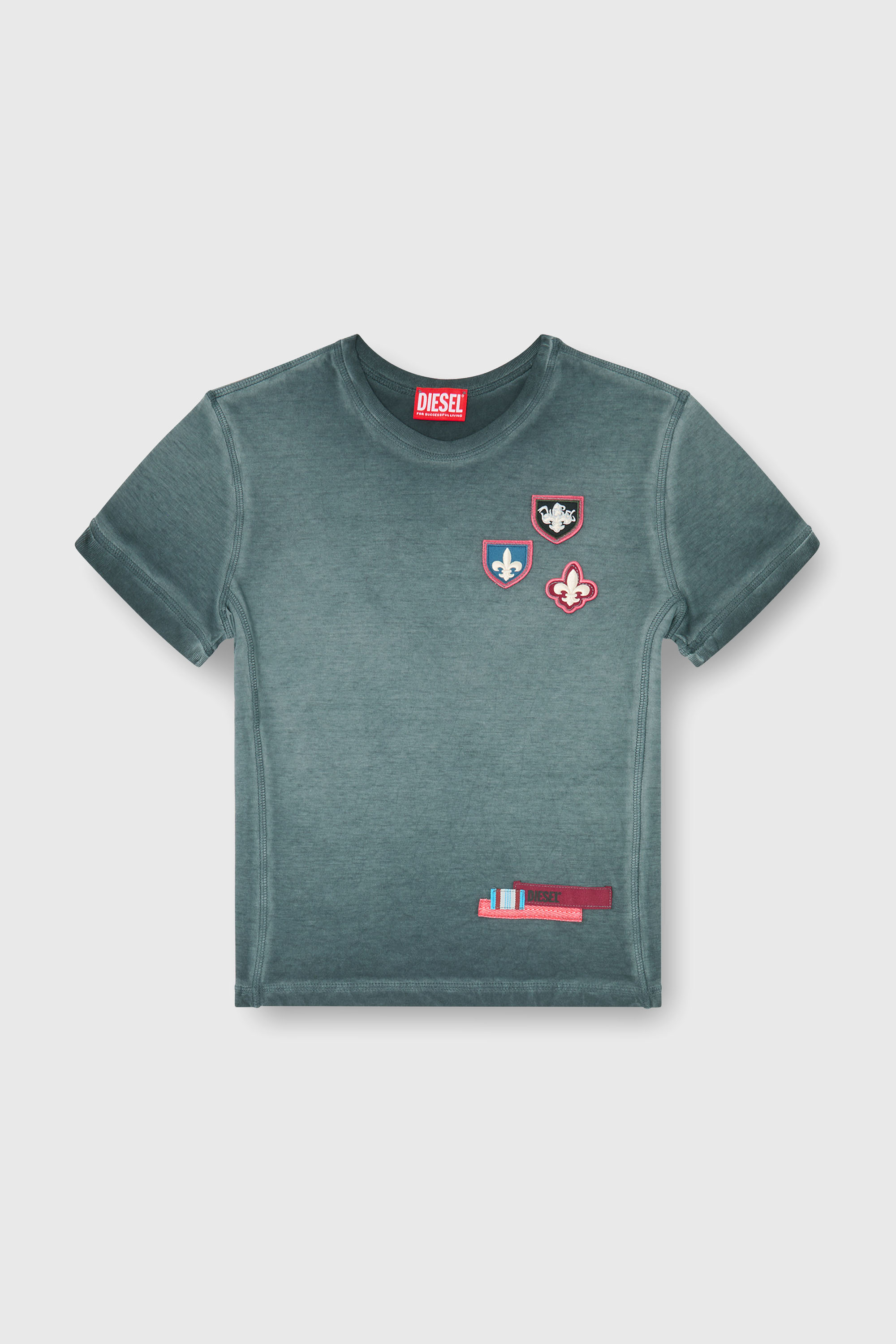 Diesel - T-UNCUTY-WAF, Woman's T-shirt with patches and microwaffle sides in Dark Green - 2