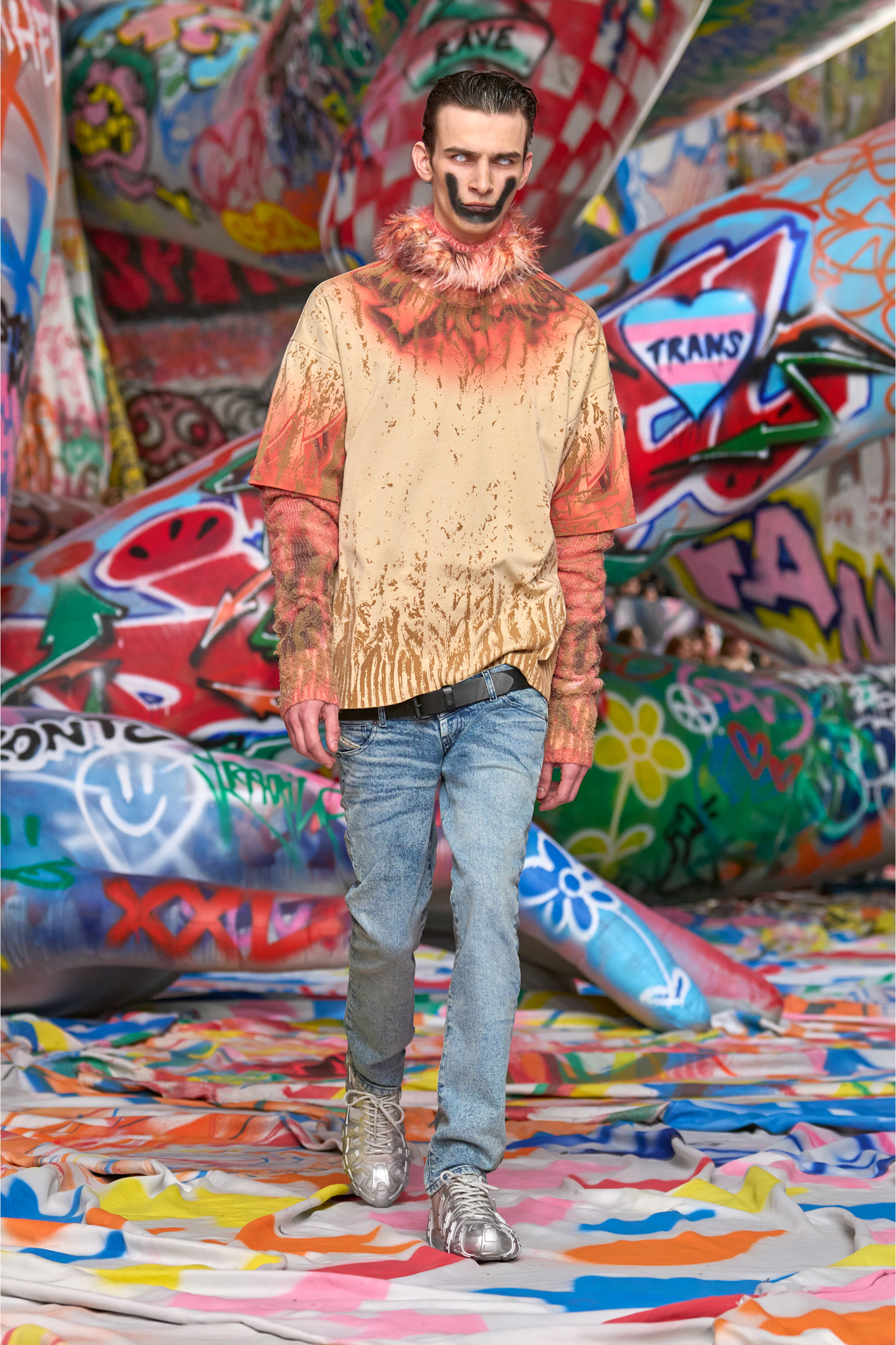 S-D-GRIFFE LOW, Silver Diesel - S-D-GRIFFE LOW, Man's S-D-Griffe-Metallic sneakers in mesh and PU in Silver - 7