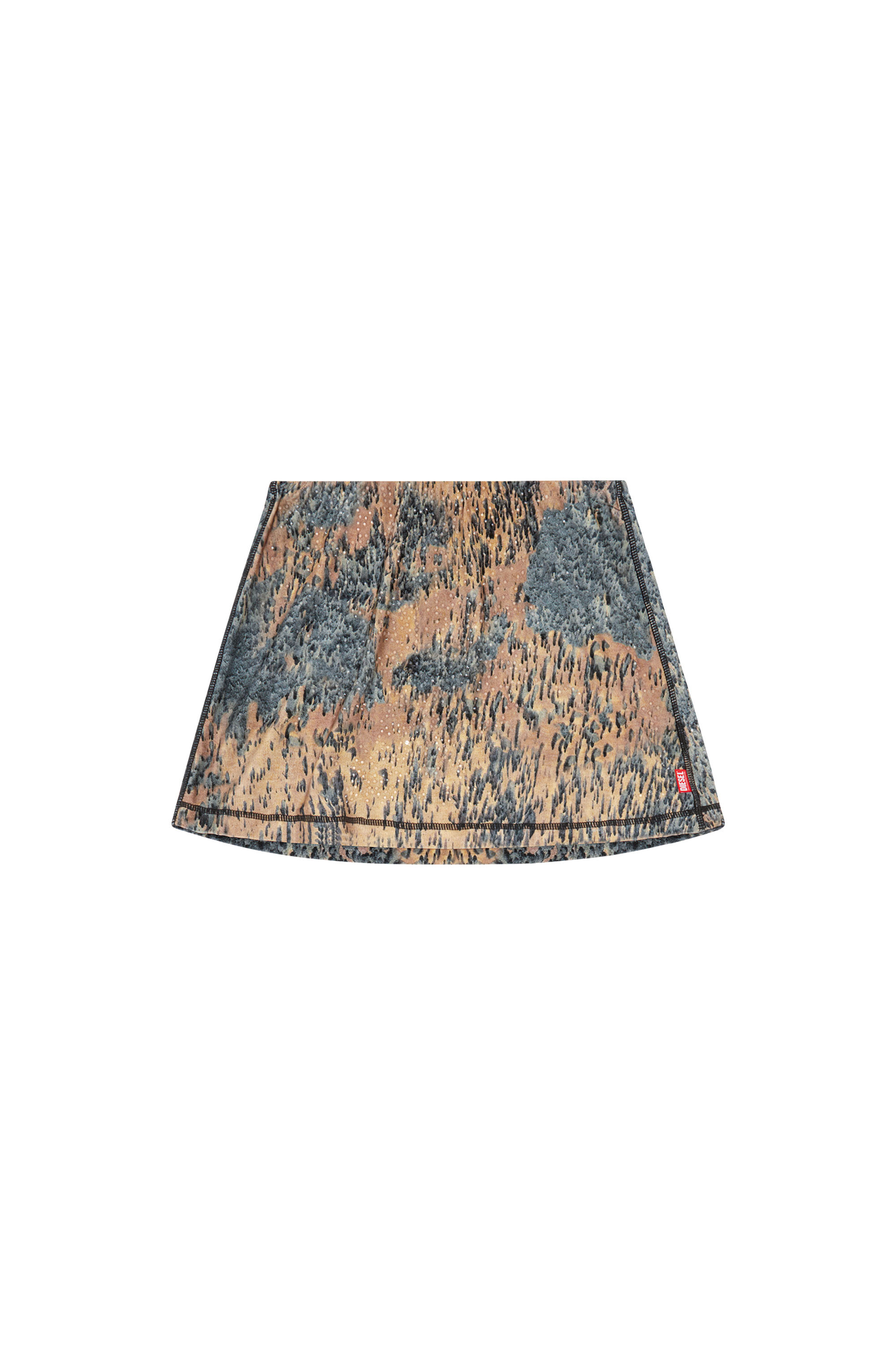 Diesel - O-KORY, Woman's Abstract-print mini skirt with crystals in Beige/Grey - 3