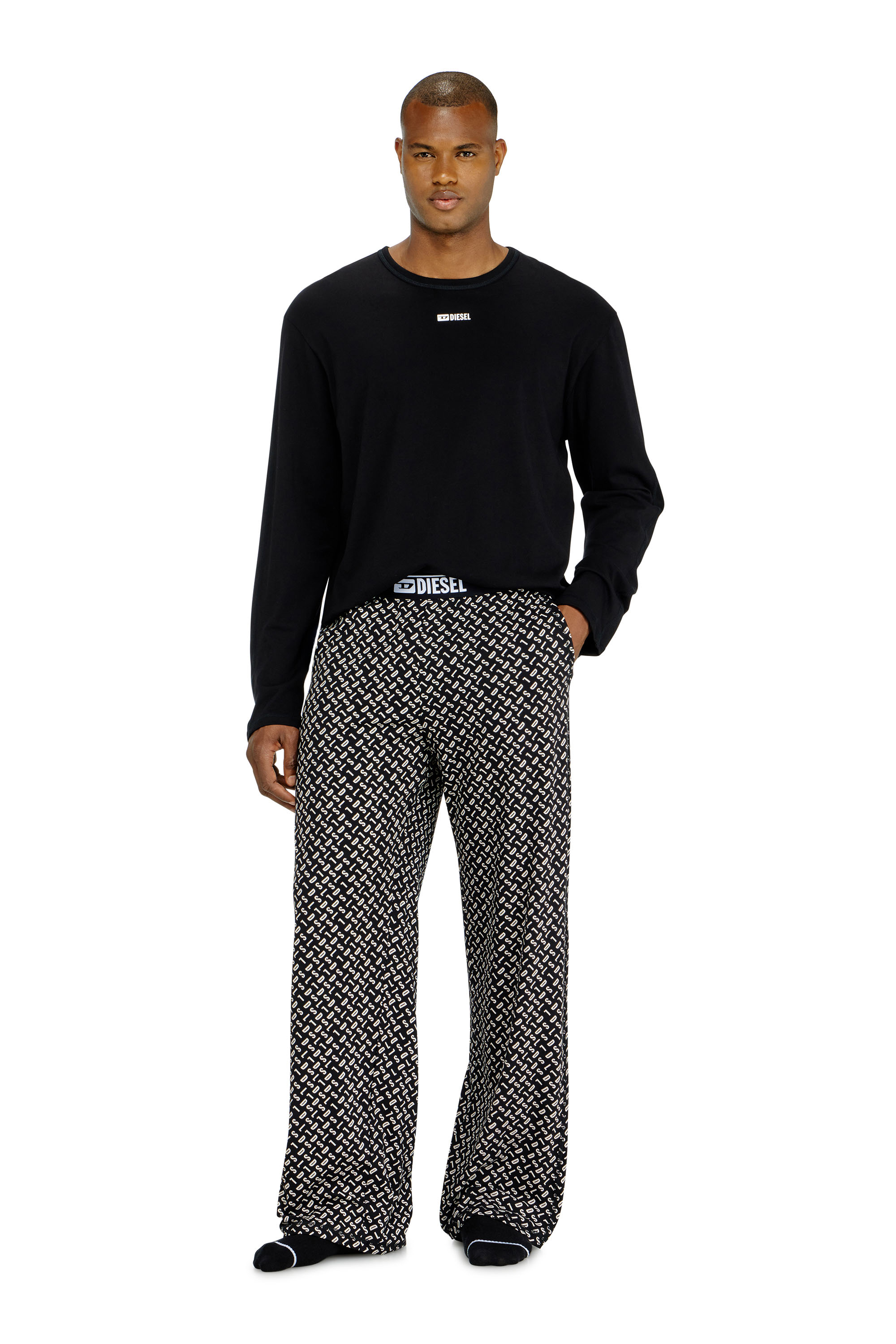Diesel - SET-NOLAN-D-BOX, Man's Pyjama set in cotton with printed bottoms in Black/White - 1