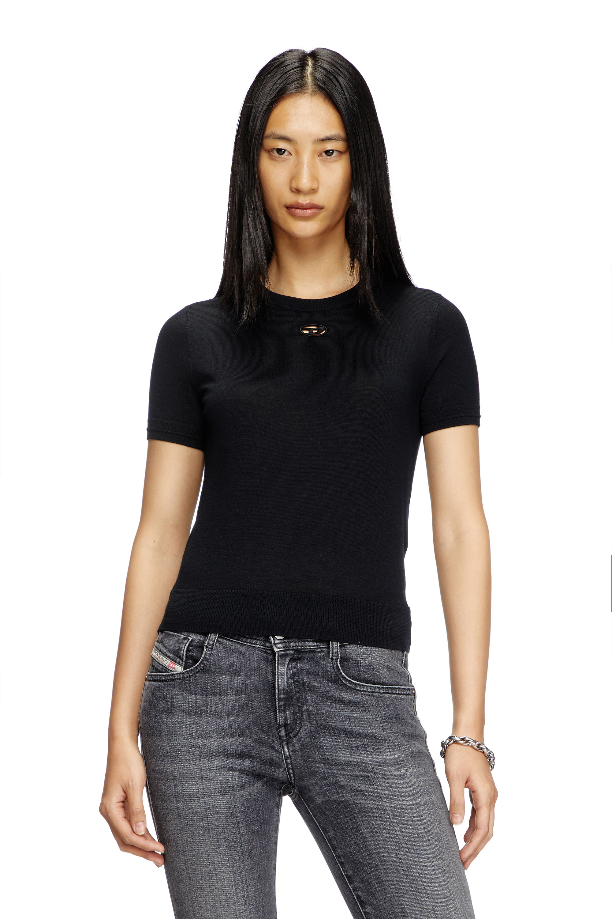 Diesel - M-ALINE, Woman's Short-sleeve jumper in wool in Black - 1