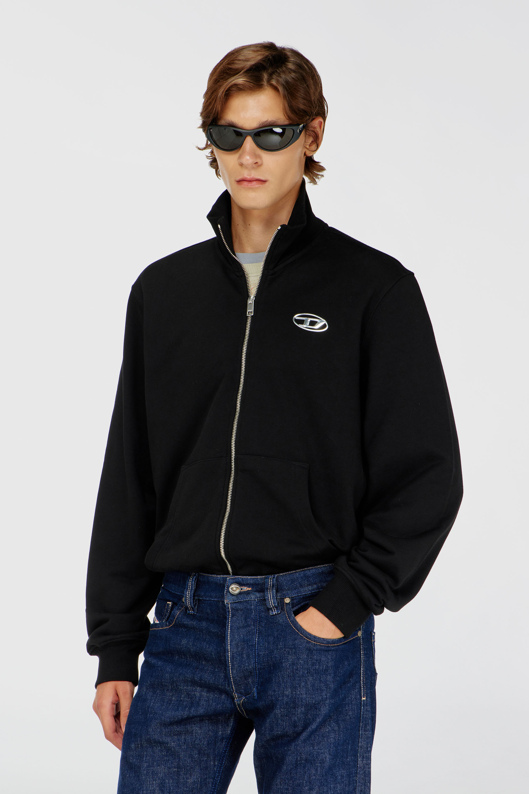 Diesel - S-GINNI-ZIP-OD, Man's Zip-up sweatshirt with metallic logo in Black - 3