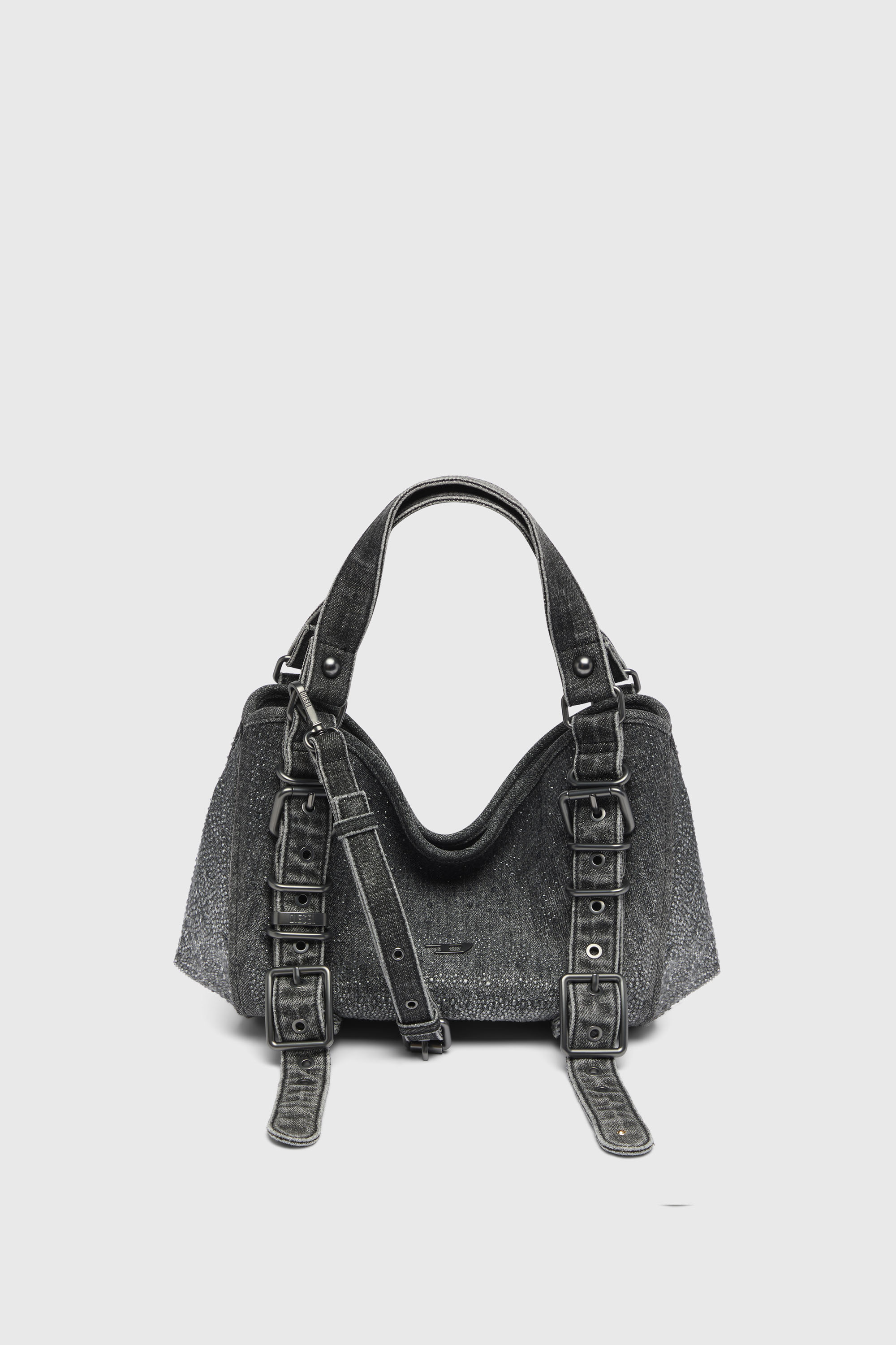 Diesel - D-ONE TOPHANDLE S, Woman's D-One-Small top-handle bag in crystal solarised denim in Black - 1