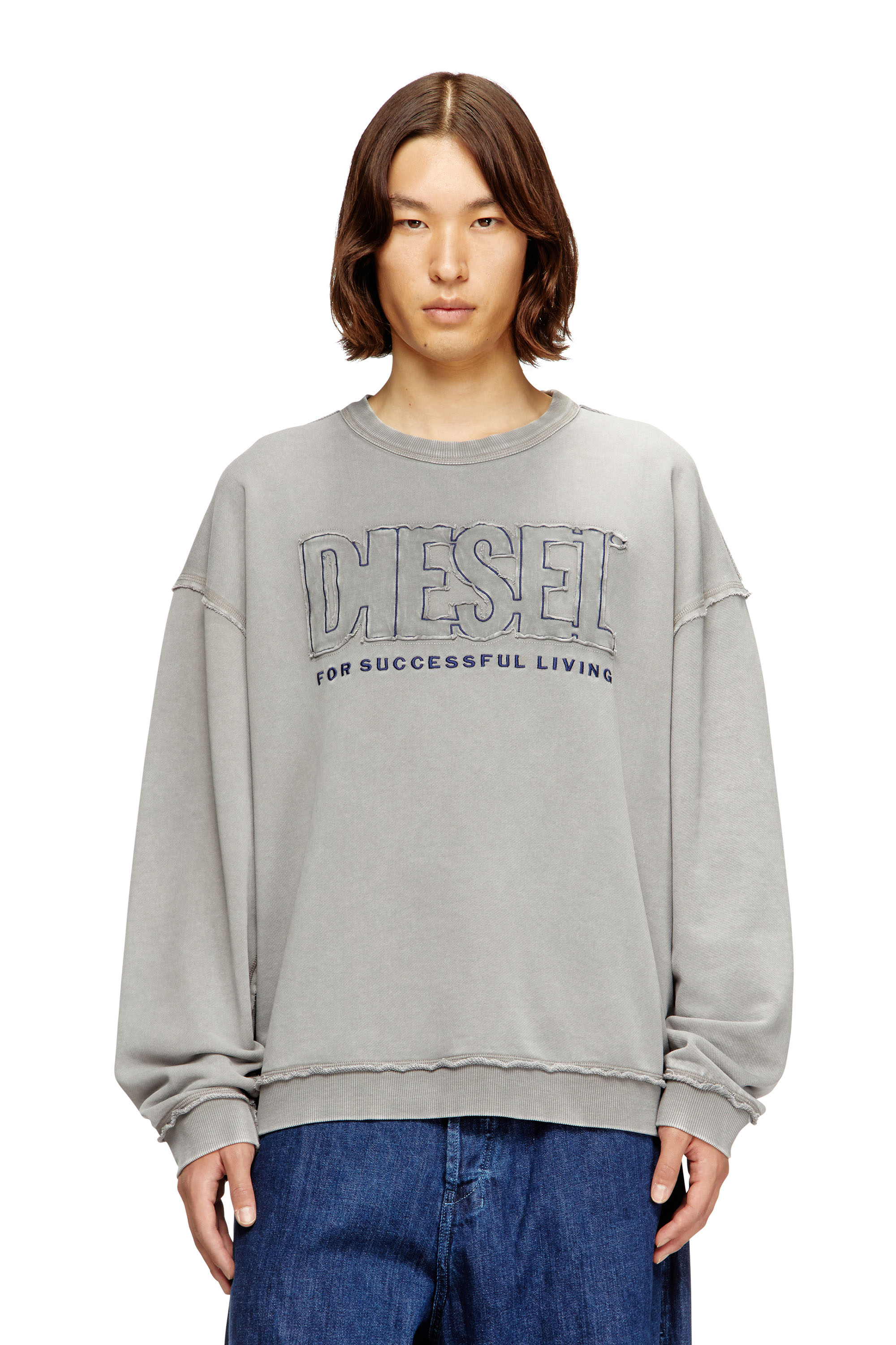 Diesel - S-BOXT-RAW-V1, Man's Cotton sweatshirt with appliqué logo in Grey - 1